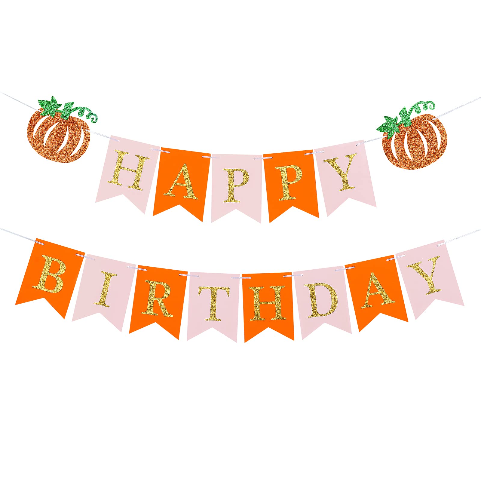 Pink Gold Pumpkin Happy Birthday Banner - Fall Pumpkin Themed Party Decor for Girls | Perfect for Autumn Birthday Celebrations & Halloween Decorations