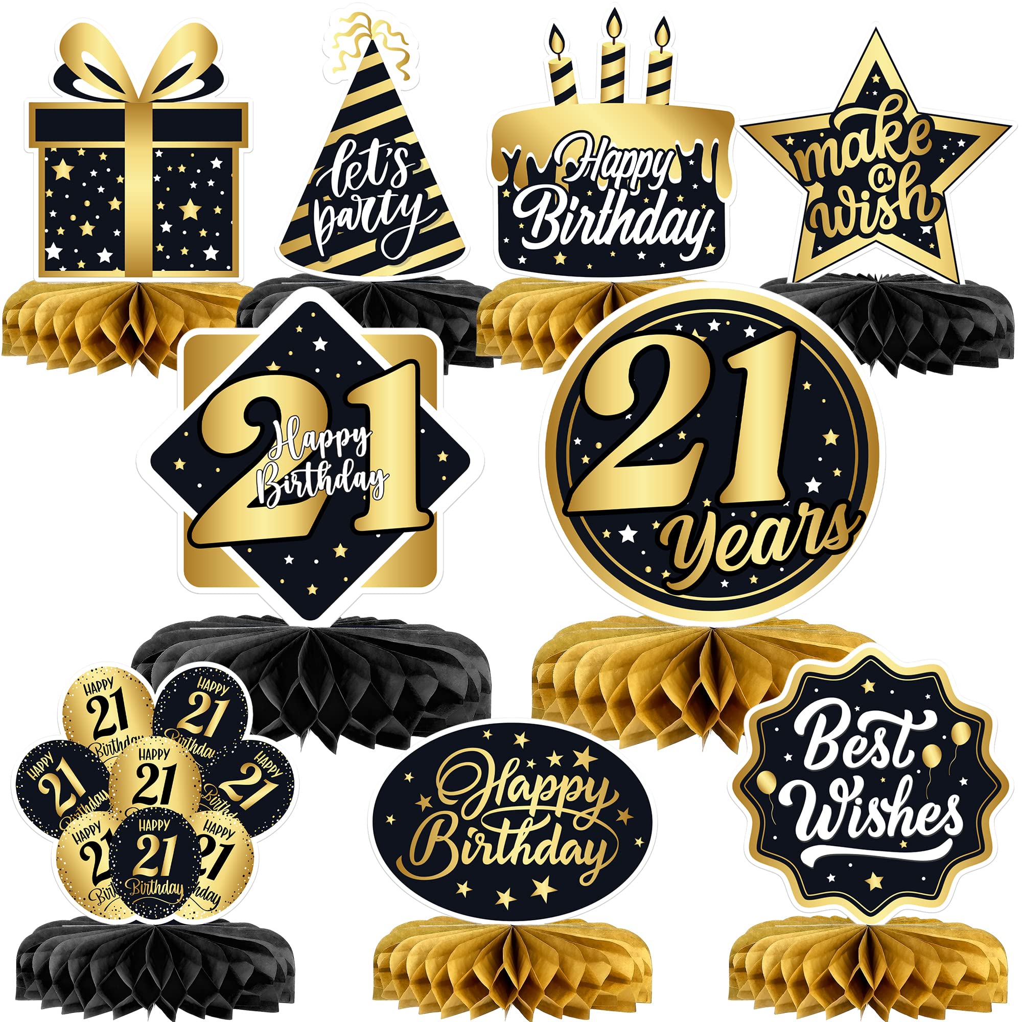 KatchOn 21st Birthday Decorations - Pack of 9 Black & Gold Party Supplies for Men | Elegant Table Centerpieces & Wall Decor | Perfect for Adult Birthday Parties, Milestone Celebrations & Nightclub Events