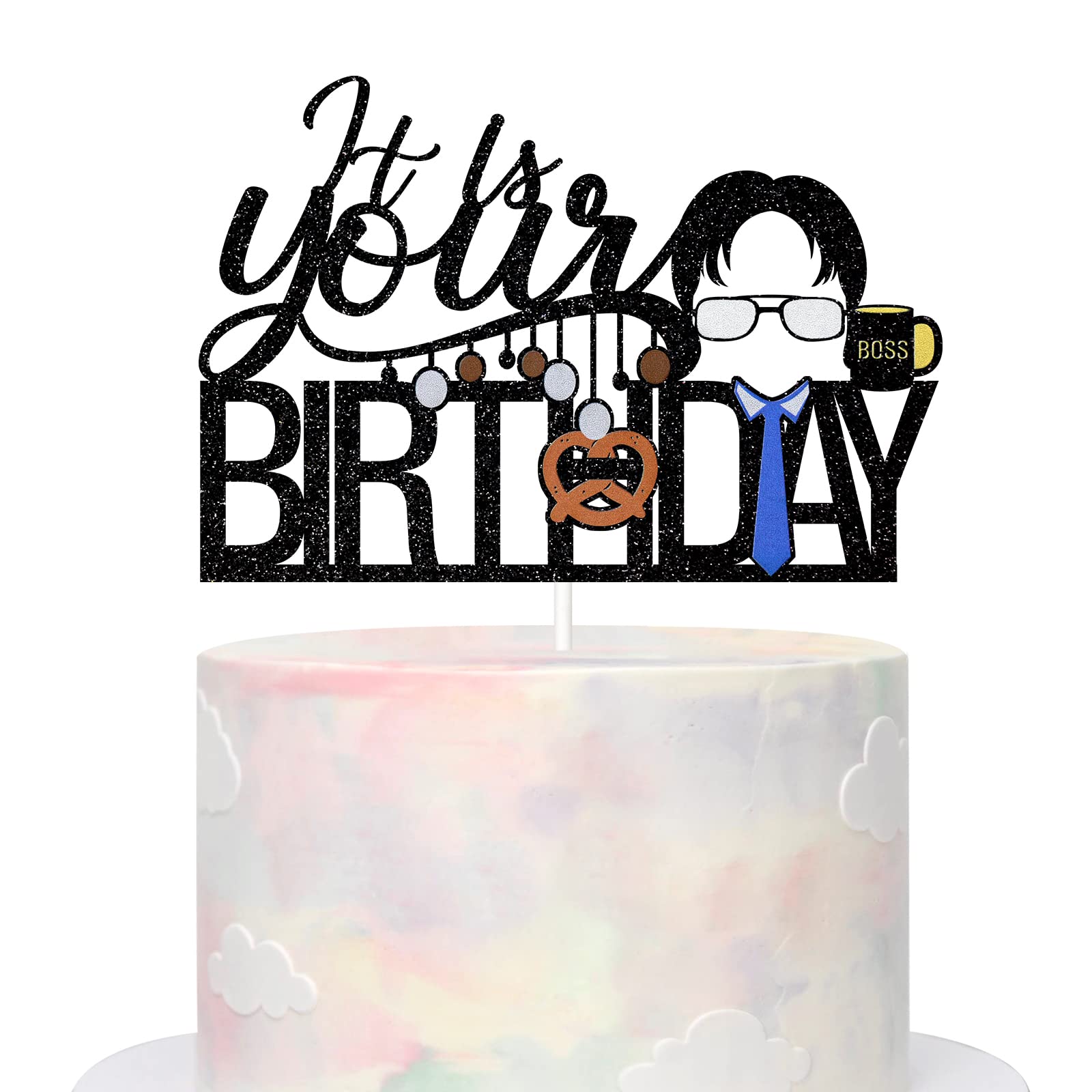 The Office Birthday Cake Topper - Double-Sided Glitter Party Decor for Coworker Celebrations | Perfect for Office Themed Parties, Work Anniversaries & Surprise Bday Decorations