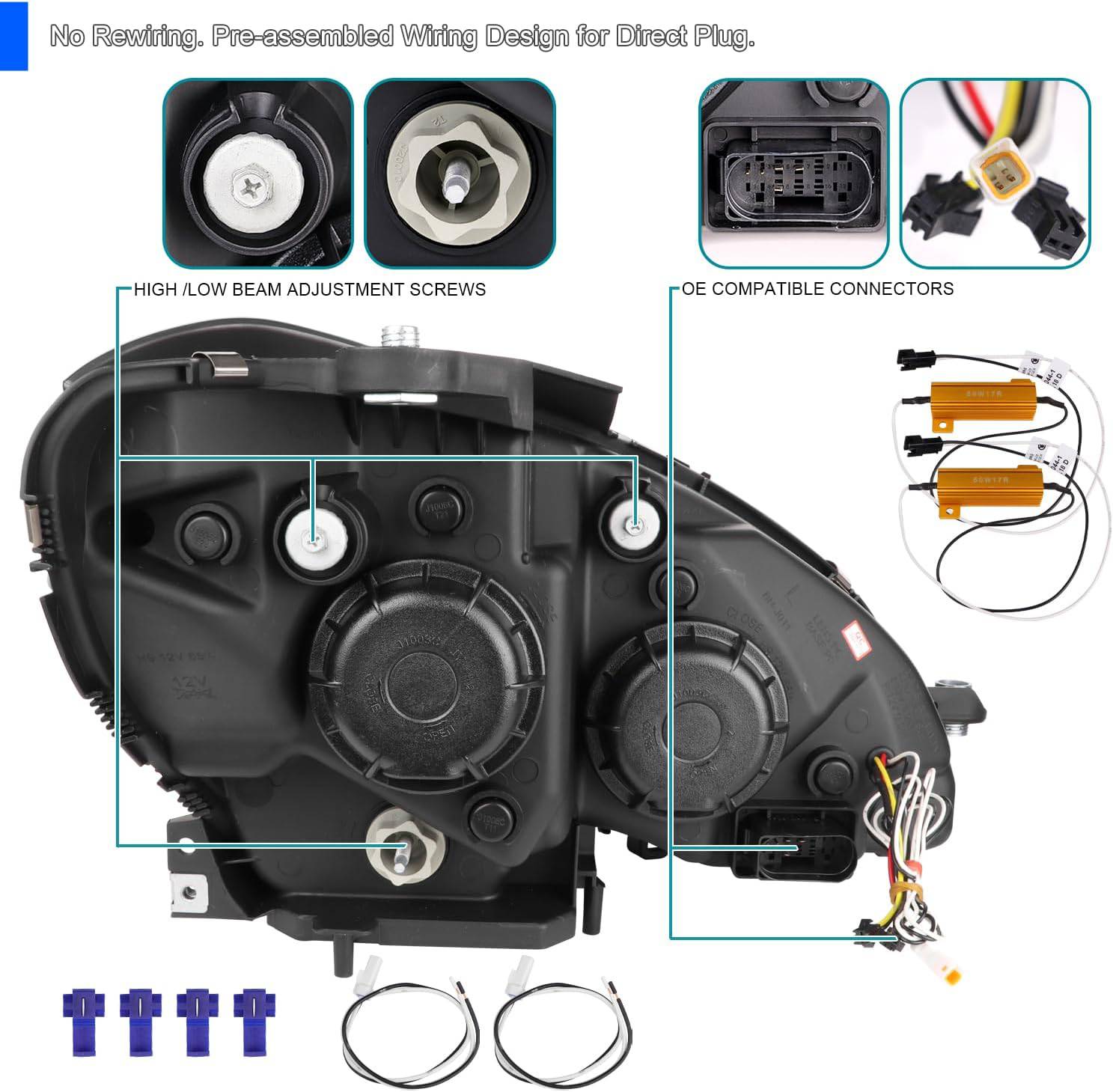 2012-2014 Mercedes Benz W204 C Class LED Headlights - Switchback Sequential LED Bar Projector Headlamps with Matte Black Housing & Clear Lens - Upgrade for Night Driving & Enhanced Style