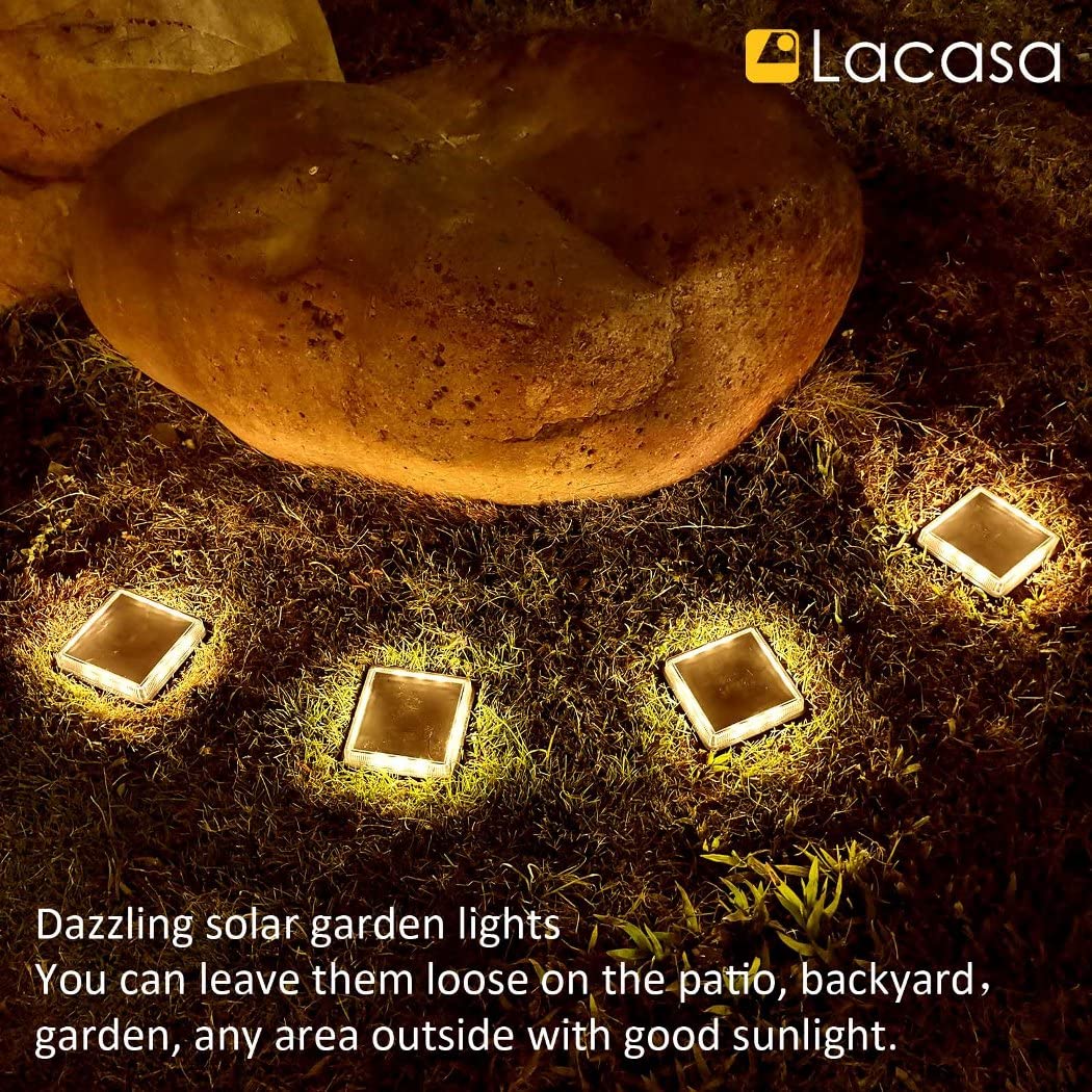 Lacasa Solar Deck Lights - 4 Pack Warm White LED Outdoor In-Ground Lights for Driveway, Walkway, Dock, Pathway | IP68 Waterproof Solar Powered Auto On/Off Step Lights | Perfect for Garden, Yard, Patio, Stairs, Fence and Landscape Lighting