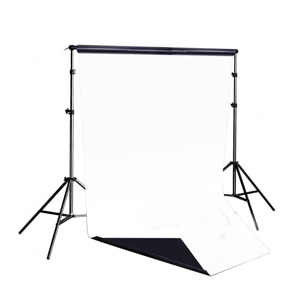 Professional Photography Backdrop Stand Kit - Heavy Duty Dual Sided 2x4m Vinyl Background (Black/White) for Studio, Portrait, and Product Photography