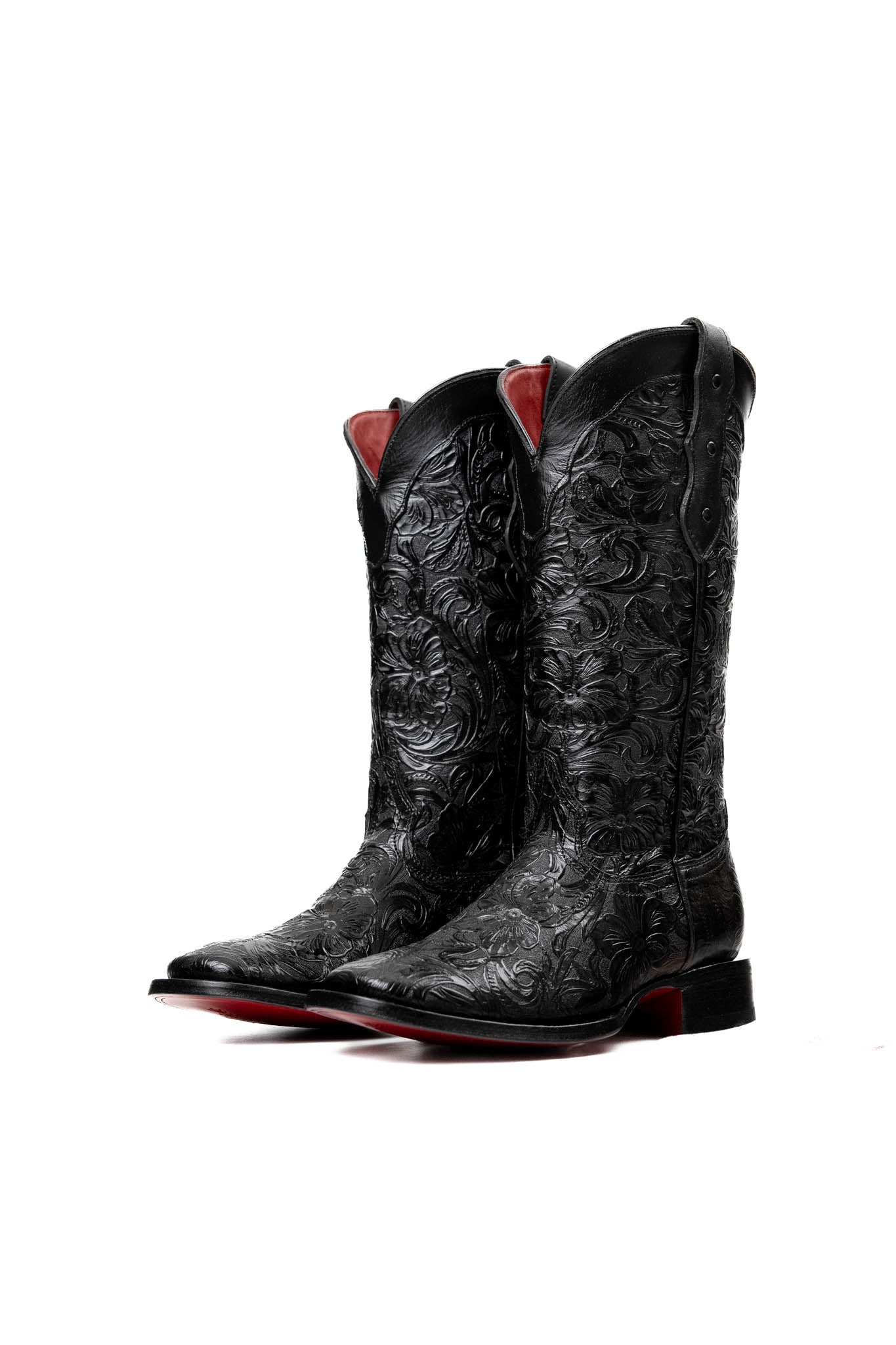 Ruby Red Cincelado Cowgirl Boots with Square Toe & Red Bottom - Perfect for Western Rides, Country Concerts, and Fashion Outfits