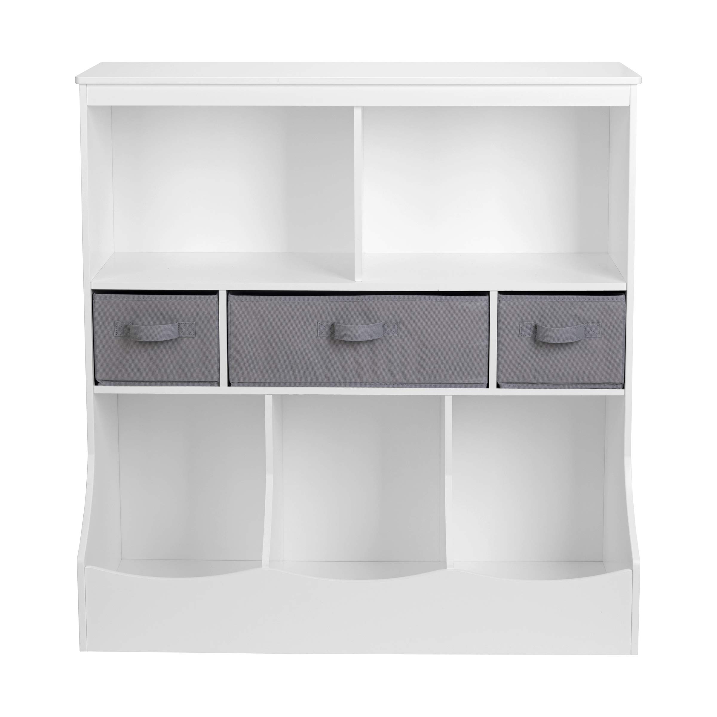 UTEX 8-Cubby Toy Storage Organizer with 3 Baskets - White Kids Bookcase for Nursery, Playroom & Bedroom Organization