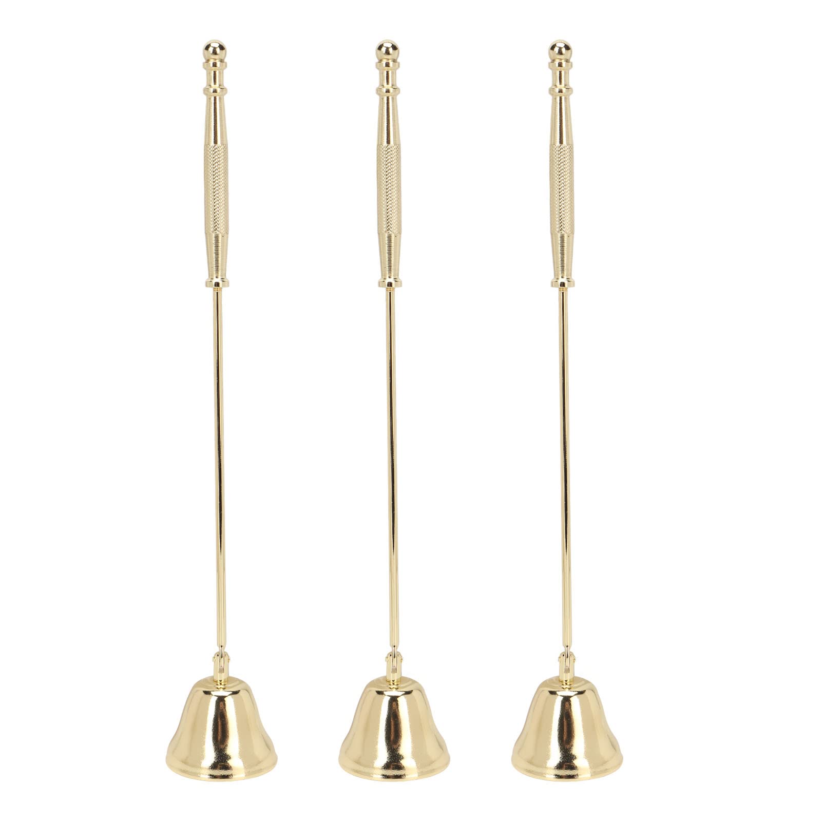 Golden Iron Plated Candle Snuffer Set with Long Handle - Bell Shape Wick Extinguisher for Home Decor, Wedding, Church & Relaxation