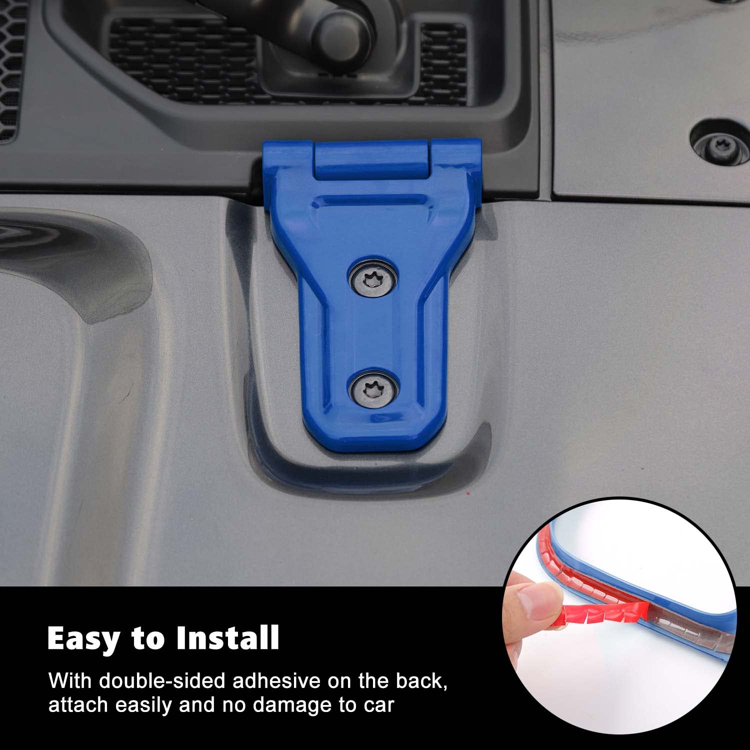 Jeep Wrangler JL JLU & Gladiator JT Hood Hinge Cover (2018-2023) - Exterior Decoration Accessory Kit in Blue | Durable Protective Upgrade for Off-Road Adventures & Car Shows