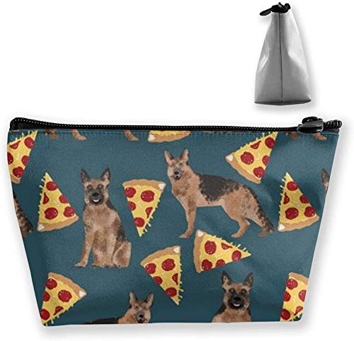 German Shepherd Pizza Print Makeup Bag - Travel Cosmetic Pouch for Women & Girls - Perfect for Purse, Gym, and Travel Accessories