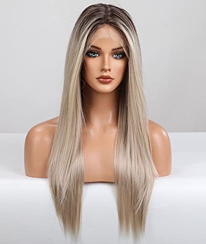 Platinum Blonde Ombre Lace Front Wig - Natural Looking Human Hair Wig for Women | Perfect for Cosplay, Parties & Daily Wear
