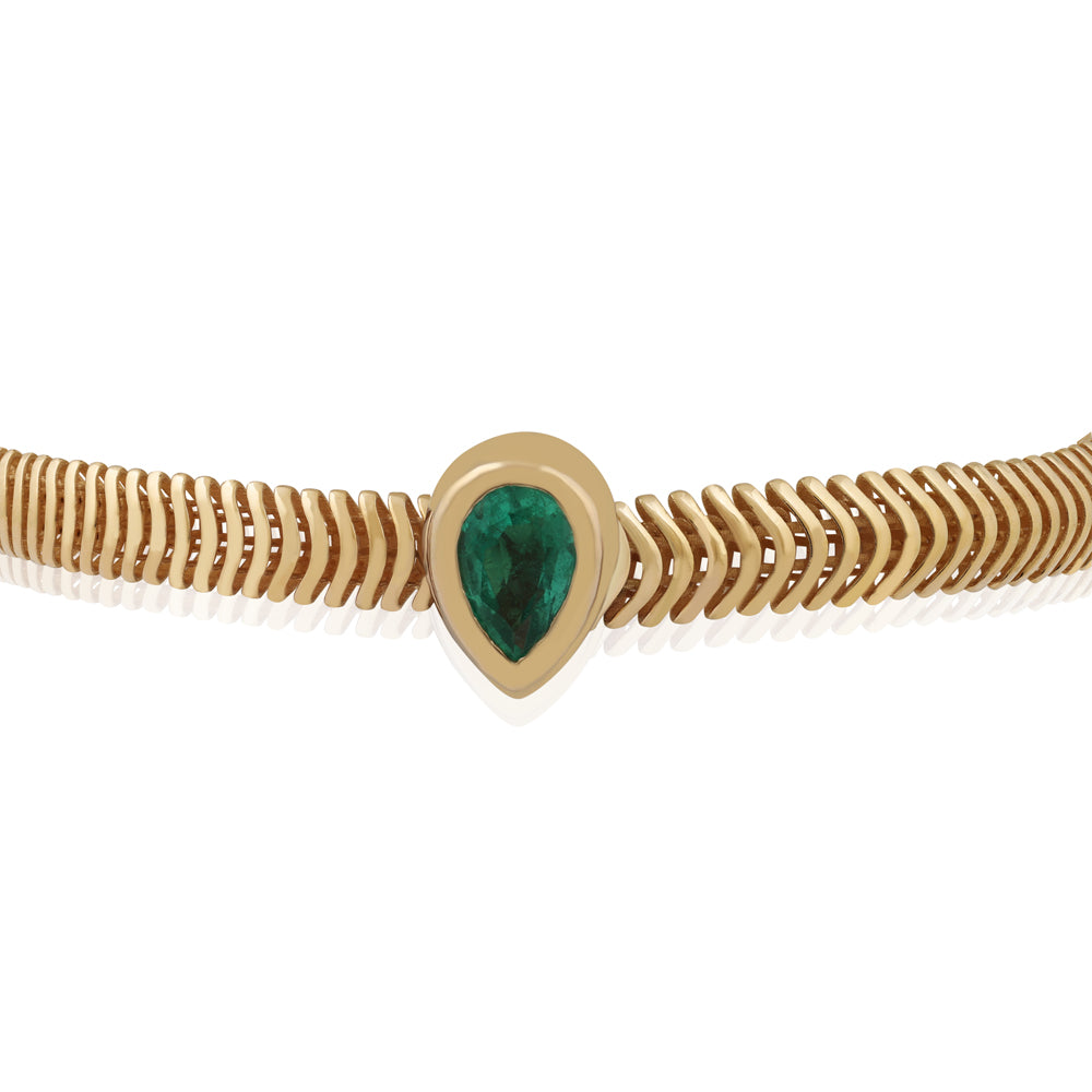 14K Gold Teardrop Emerald & Diamond Snake Chain Bracelet - Elegant Fine Jewelry for Women, 6.5 Inch Adjustable, Perfect for Weddings, Parties & Special Occasions