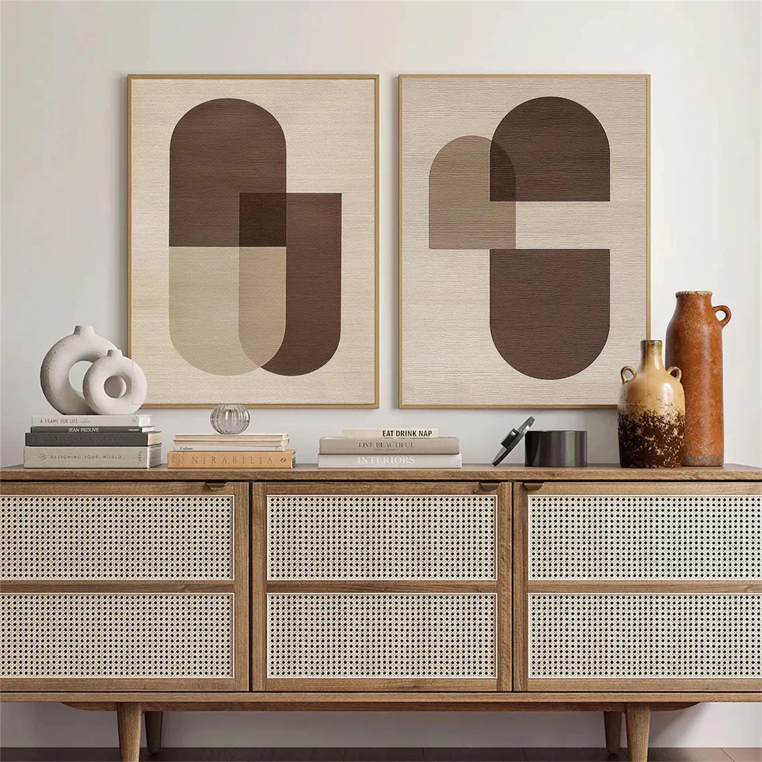 Abstract Beige & Brown Wall Art Set of 2 - Modern Canvas Paintings for Living Room, Bedroom & Office Decor #BB118