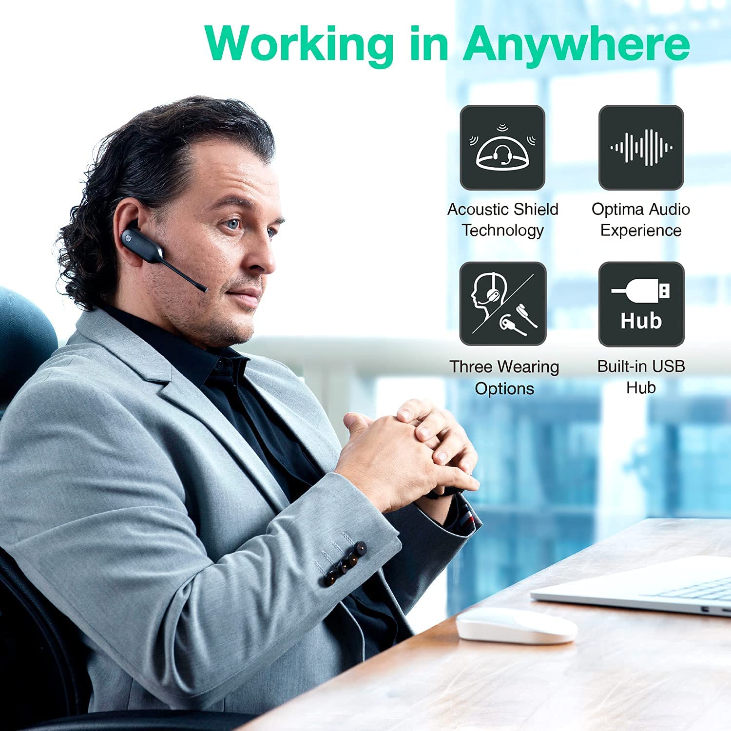 Yealink WH67 Wireless Noise Canceling Headset with Bluetooth - USB & Bluetooth Compatible for Computers, Deskphones, Softphones & Mobile Devices - Perfect for Remote Work, Call Centers & Office Meetings