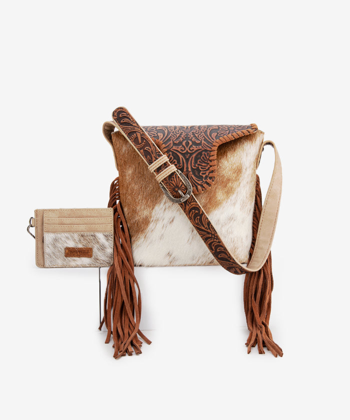 Trinity Ranch Genuine Hair-On Cowhide Tooled Western Shoulder Bag - Perfect for Rodeo, Country Music Festivals & Cowgirl Fashion