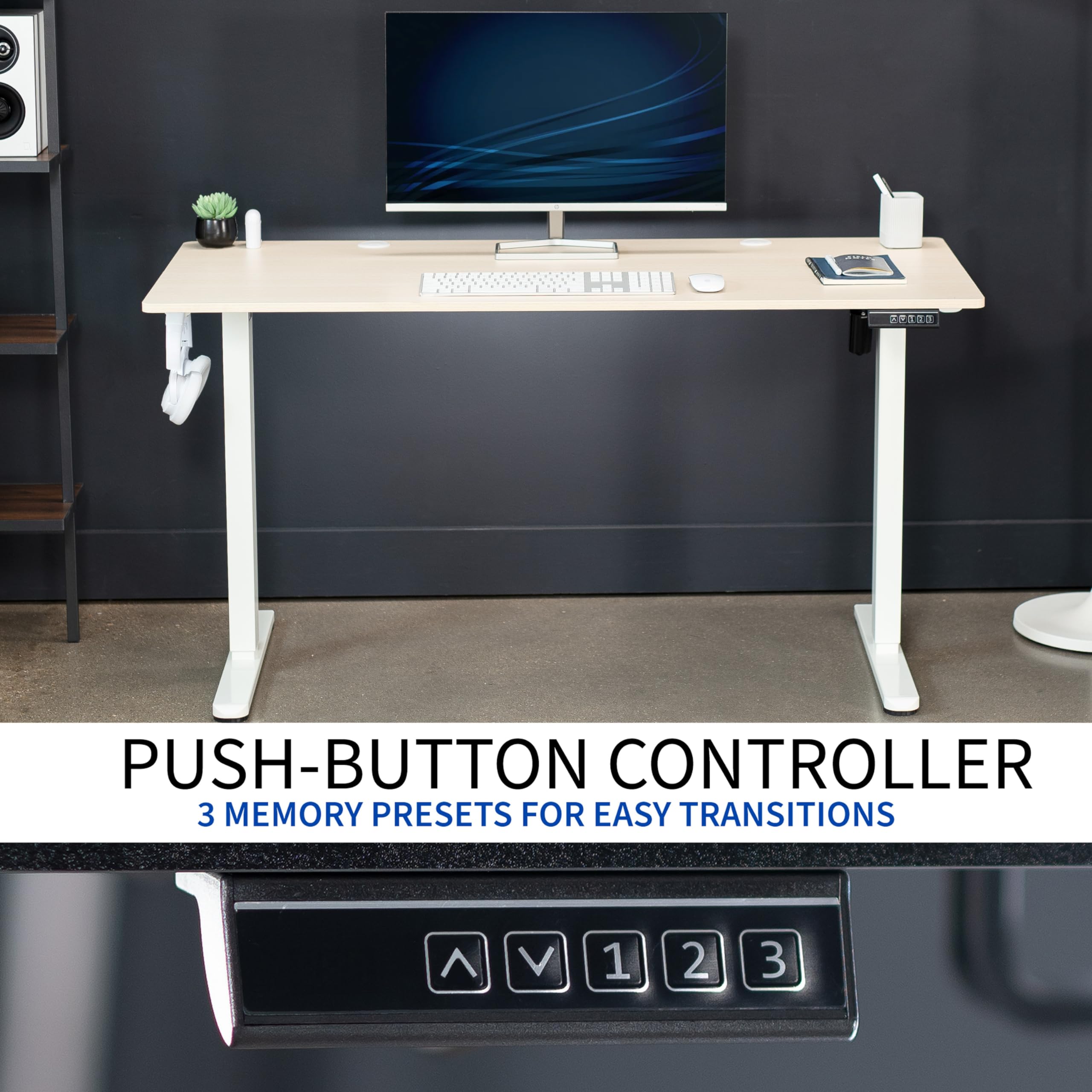 VIVO Electric Height Adjustable 55 x 24 inch Sit Stand Desk with Memory Controller, Light Wood Top & White Frame - Perfect for Home Office, Gaming & Workspace (DESK-E155TC)