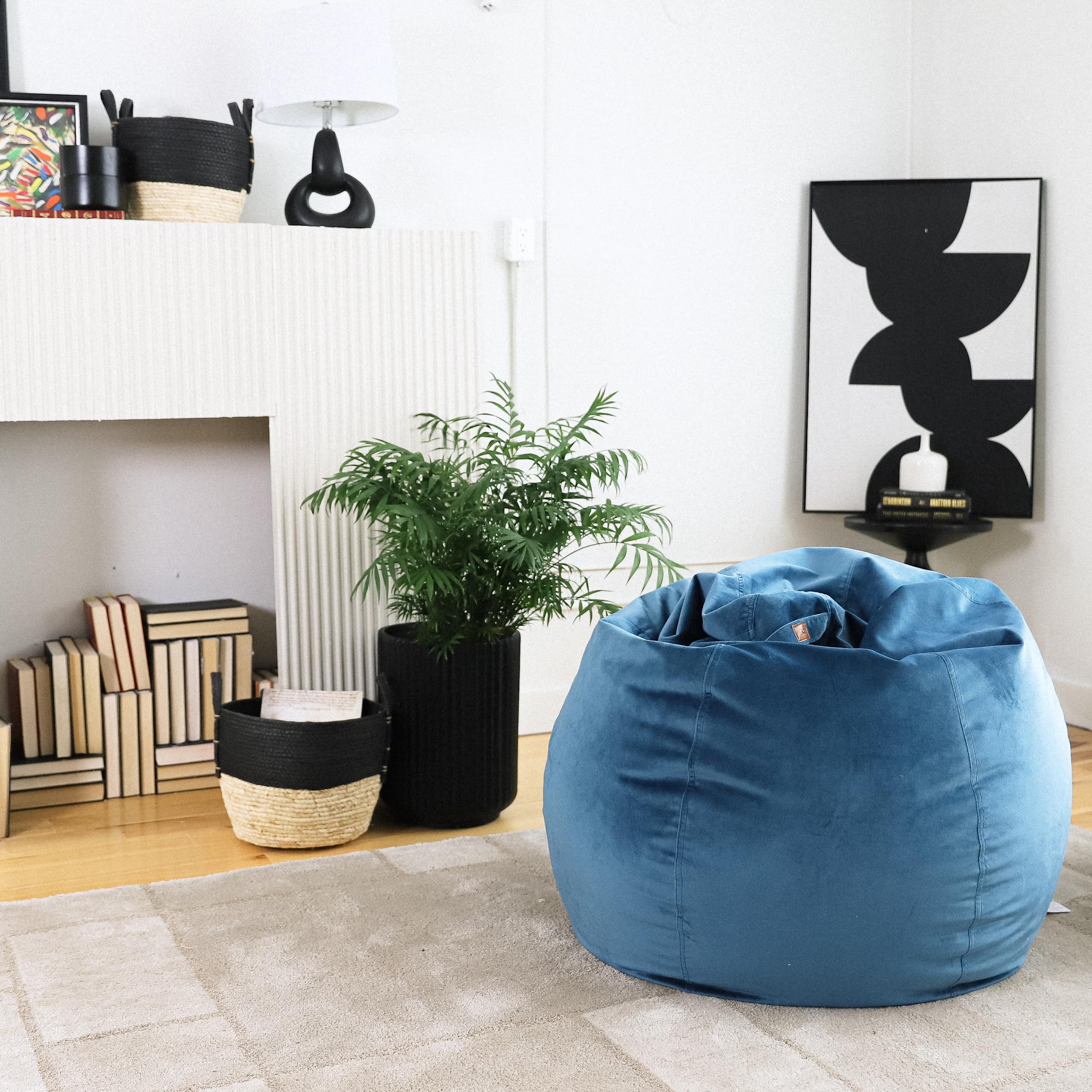Ultra Soft Velvet Blue Dojo Teardrop Bean Bag Chair for Adults & Teens - Giant Filled Bean Bag with Double Stitching & Easy Clean Fabric - Perfect for Gaming Rooms, Dorm Lounges & Cozy Home Decor