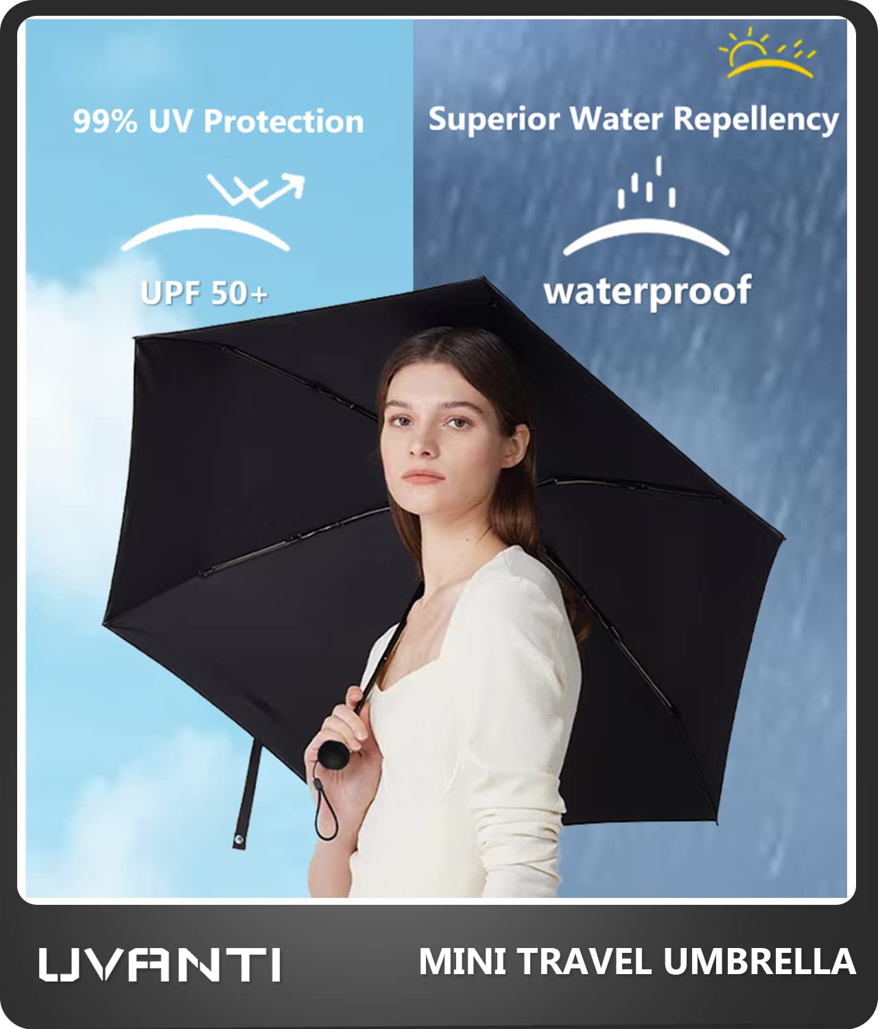 Compact Travel Umbrella with Case - Lightweight Folding Mini Umbrella for Sun & Rain Protection - Portable UV Parasol for Women, Men, Kids - Perfect for Backpack, Purse, School & Outdoor Activities