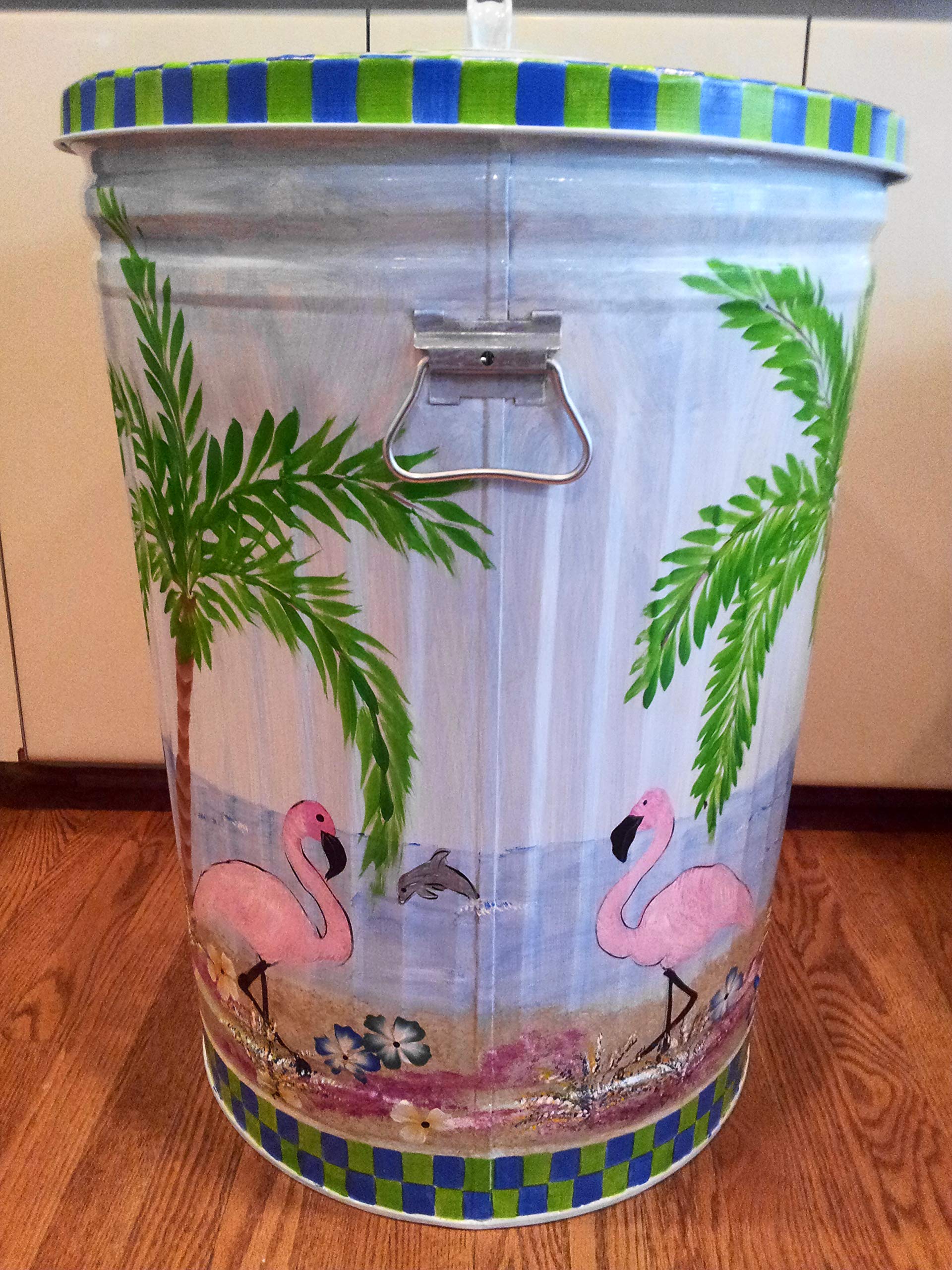 20 Gallon Hand Painted Galvanized Steel Trash Can - Durable Outdoor & Indoor Waste Bin for Kitchen, Garage, Office, and Garden Use
