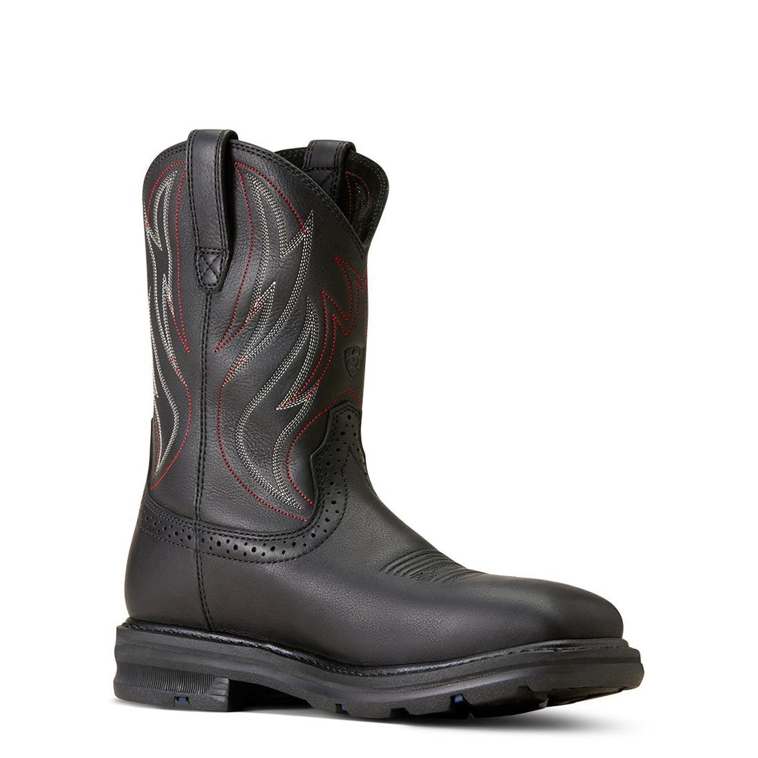 Sierra Shock Shield Steel Toe Work Boots for Men - Black Safety Shoes with Slip Resistant & Electrical Hazard Protection - Ideal for Construction, Warehouse & Industrial Work