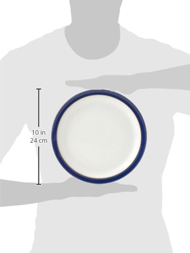 Denby Elements Medium Dark Blue Plates Set of 4 - 22cm Navy Blue & White Ceramic Stoneware - Dishwasher & Microwave Safe - Chip & Crack Resistant Dinnerware - Perfect for Everyday Meals, Dinner Parties & Restaurant Use
