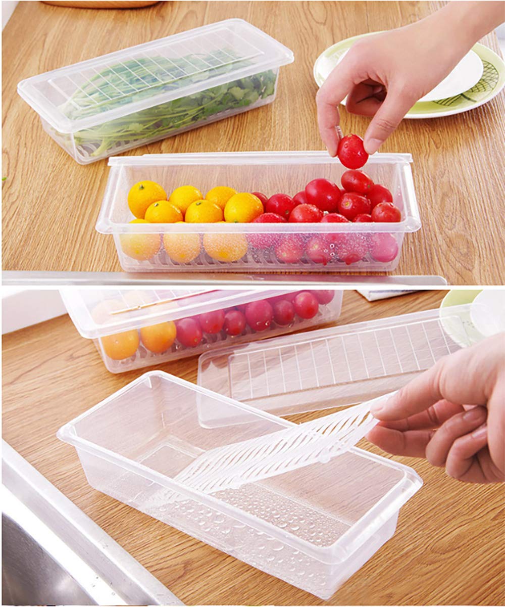 MosQuick® 4-Piece Refrigerator Storage Containers with Drain Basket – 1500ml Kitchen Organizer for Fresh Vegetables, Radish, Fruits | Durable Fridge Organizer for Meal Prep & Healthy Lifestyle