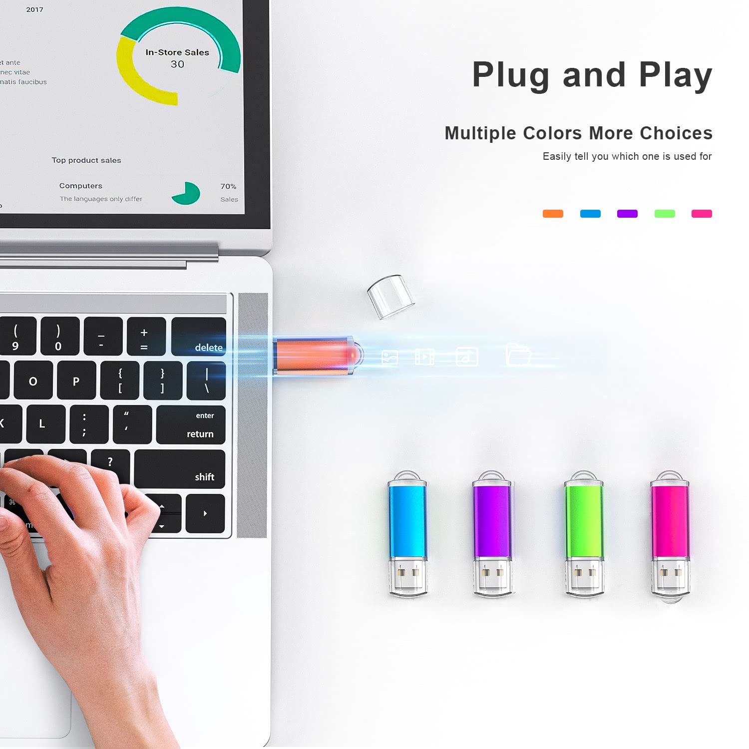 16GB USB Flash Drive 10-Pack - Multicolor USB 2.0 Thumb Drives for School, Office & Data Storage