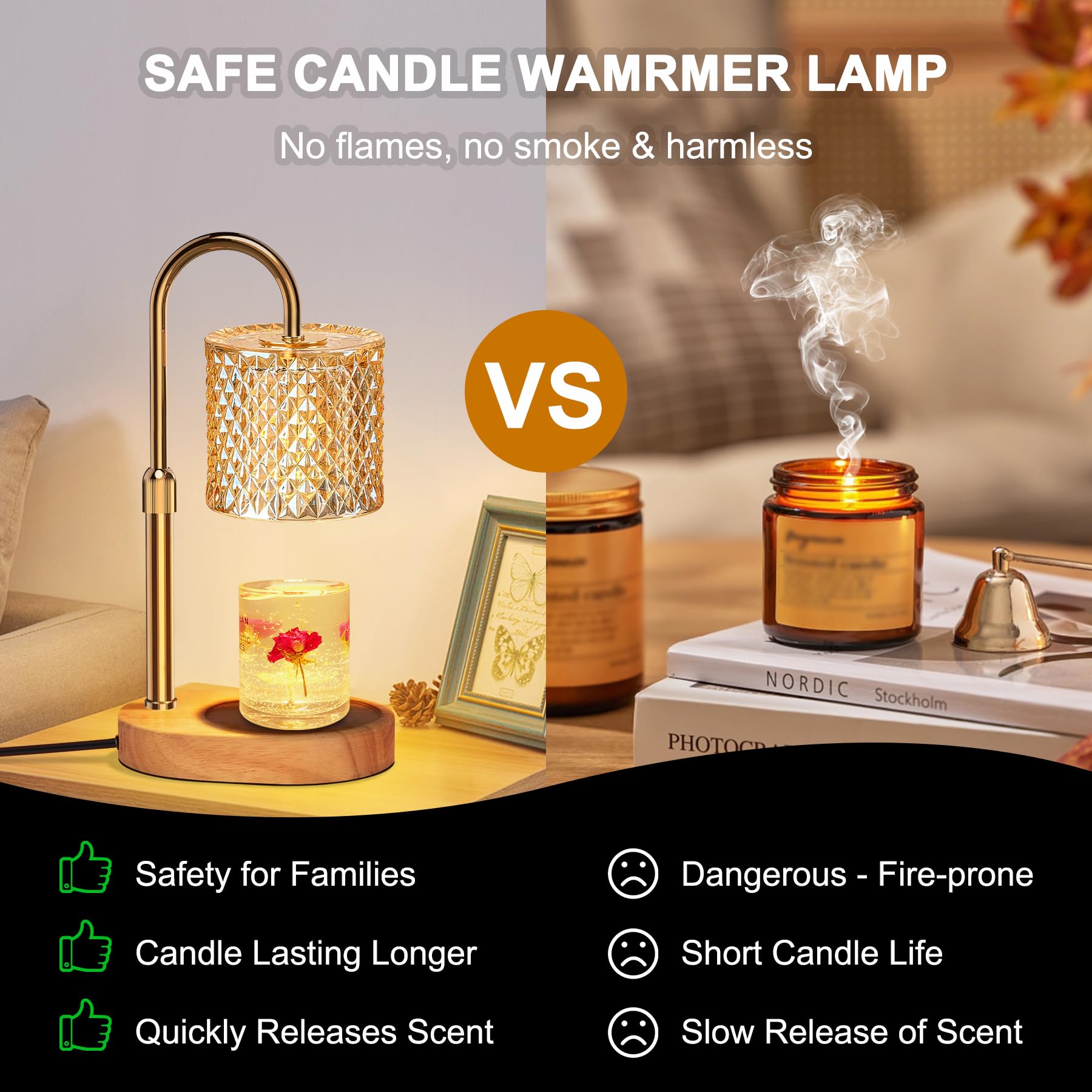 Candle Warmer Lamp with Timer & Dimmer - Adjustable Height Wax Melt Warmer for Scented Candles - Includes 2 Bulbs - Perfect for Home Decor, Bedroom, Office & Relaxation Spaces