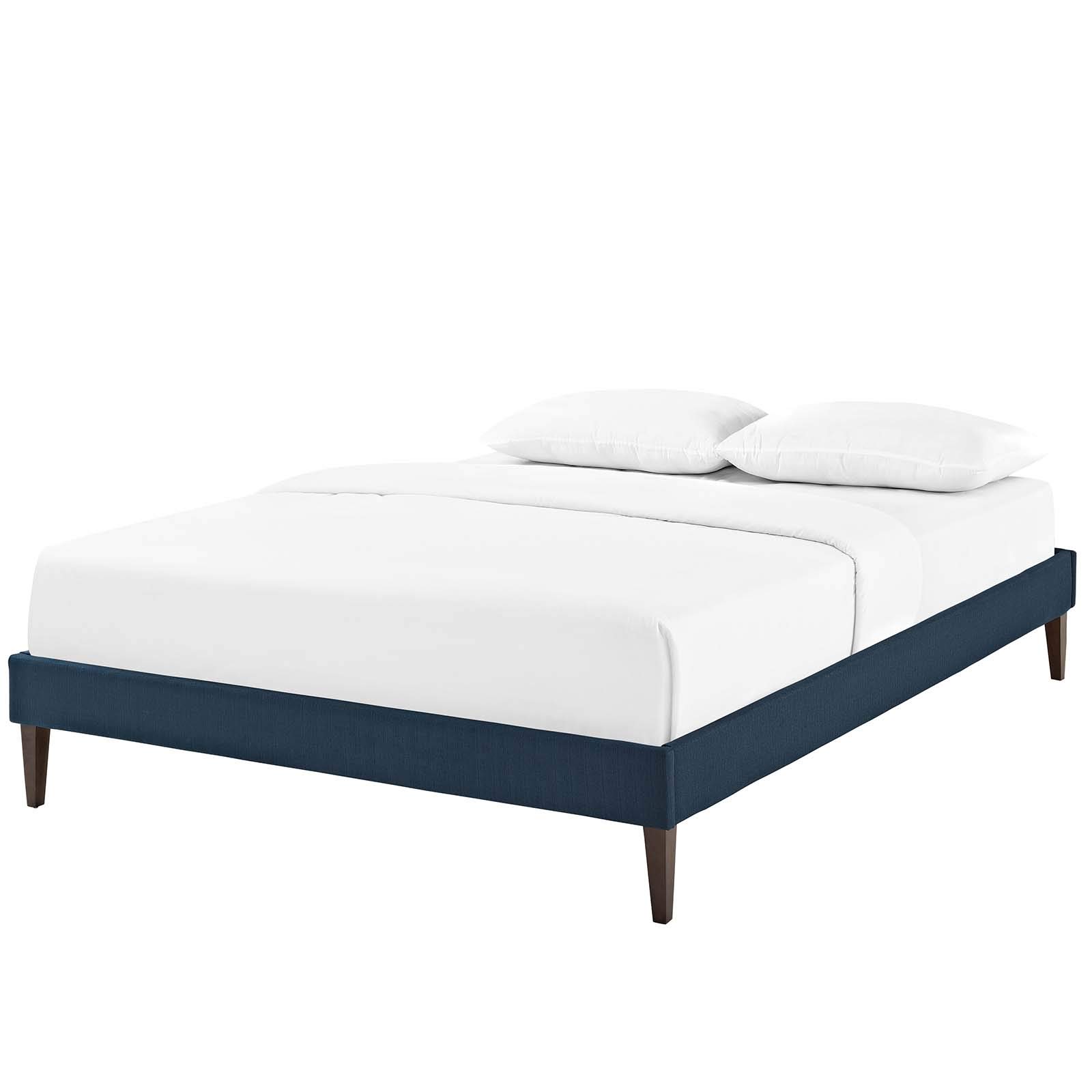 Modern Contemporary Urban Design Bedroom Platform Bed Frame - Navy Blue Fabric Upholstered Queen Size Bed with Wooden Slats Support - Perfect for Small Spaces, Guest Rooms & Minimalist Home Decor