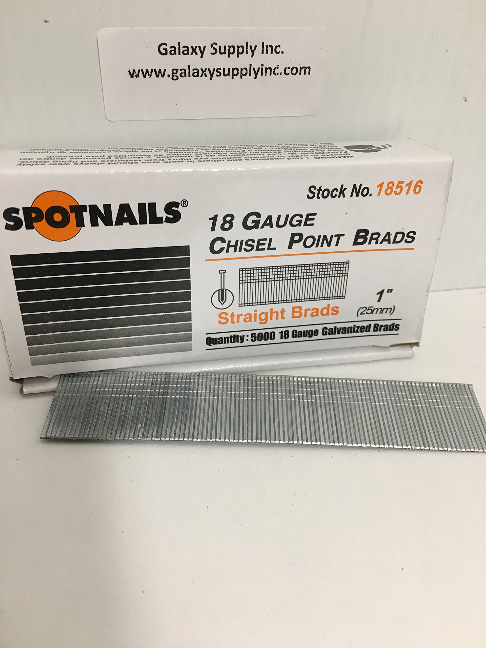 SPOTNAILS 18516 18 Gauge 1-Inch Brad Nails - 5000 Nails per Box (10 Boxes Bulk Pack) for Woodworking, Carpentry, and DIY Home Projects