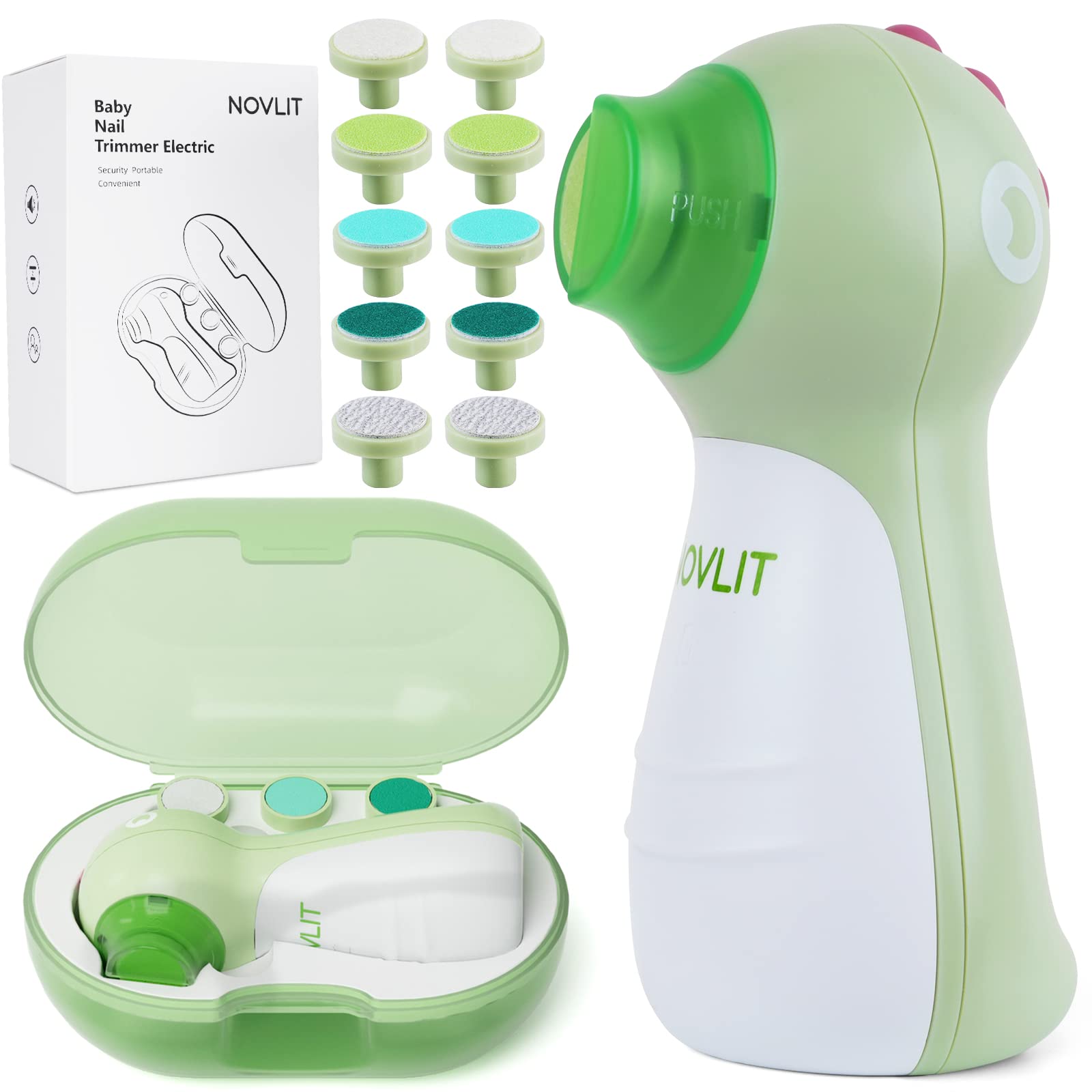 Electric Baby Nail Trimmer with LED Light & Grinding Cover - Safe Nail Clippers for Newborns, Infants, Toddlers & Adults - Toe & Fingernail Care Kit with 10 Grinding Heads - Perfect for Gentle At-Home Manicures & Pedicures