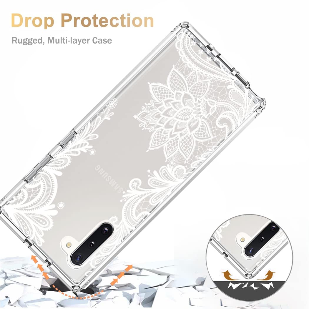 Samsung Galaxy Note 10 Case with Tempered Glass Screen Protector - Shockproof Clear Mandala Design Full Body Protective Cover for Galaxy Note 10/N970U | Perfect for Daily Use, Travel & Outdoor Activities