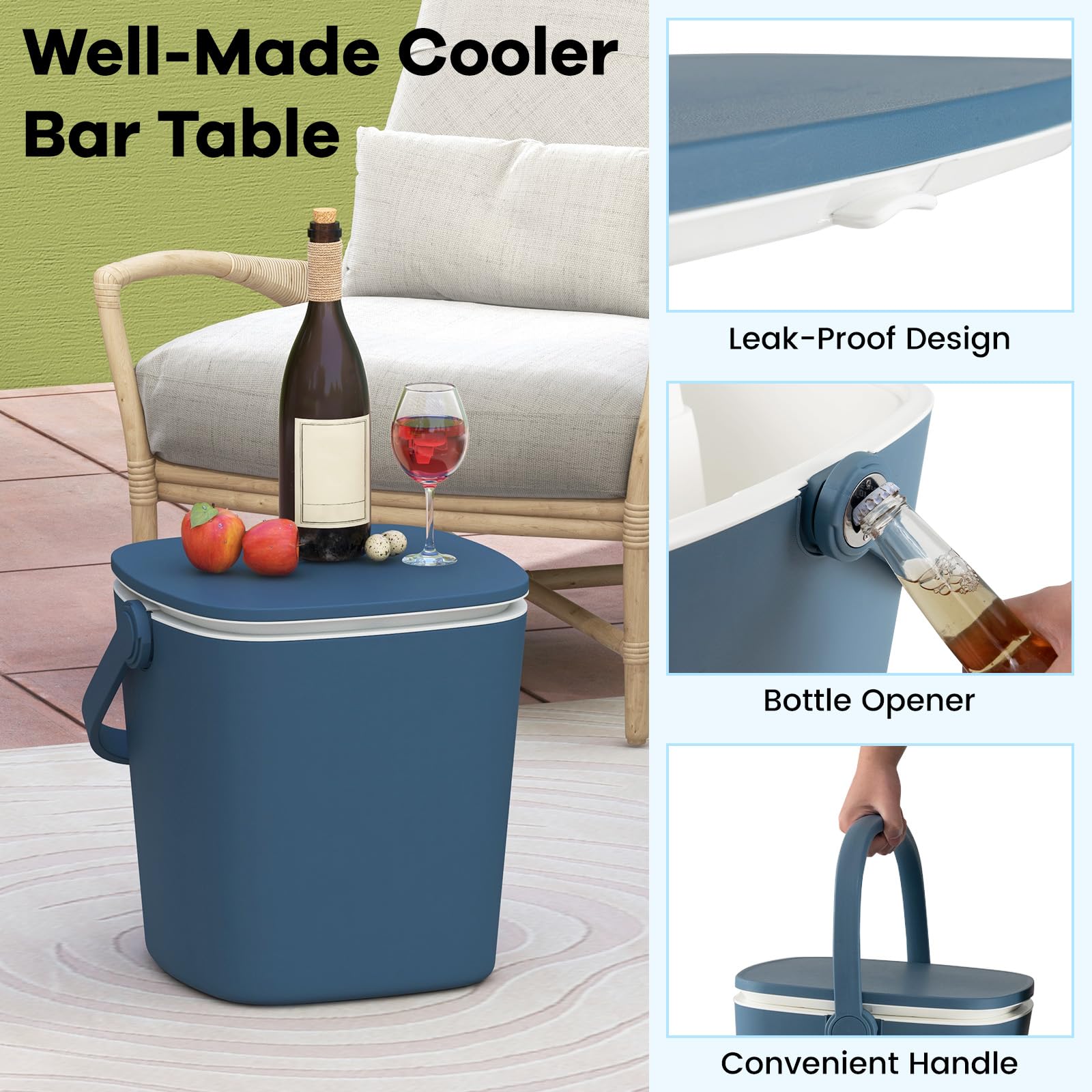 Goplus 4 Gallon All-Weather Cooler Table - Portable Beer & Wine Cooler with Handle, Bottle Opener & Lift Top Lid - 3-in-1 Outdoor Side Table for Patio, Poolside, Camping, Picnic & Tailgating Parties