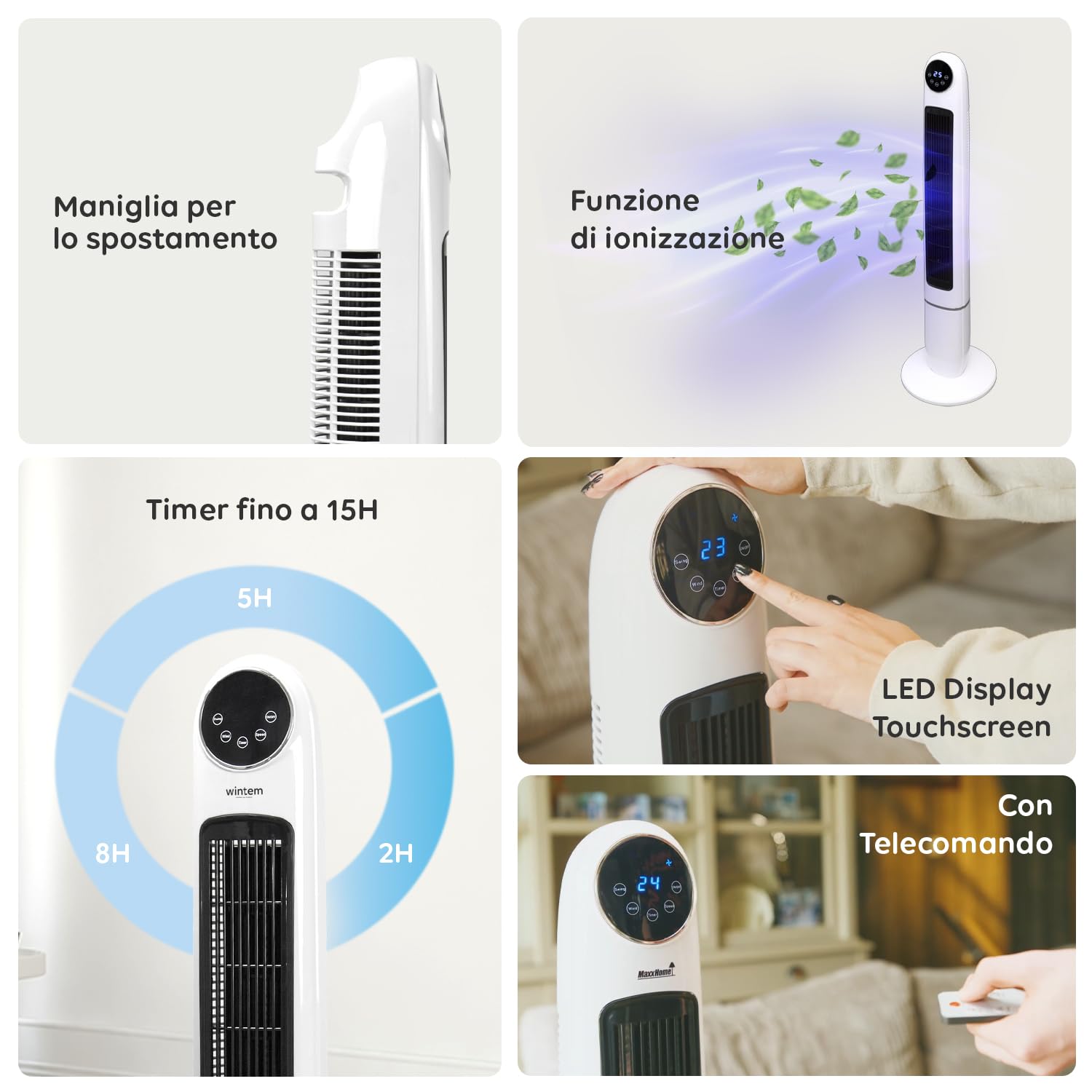 Wintem Seth 48-inch Tower Fan with Digital Timer, Remote Control, LED Display - 3 Speed Settings, Quiet Oscillating Cooling for Home & Office Use