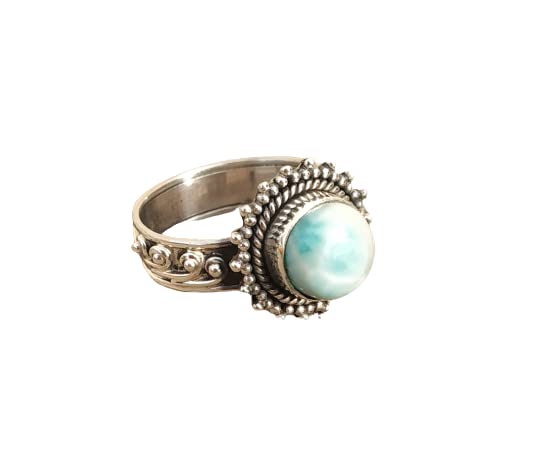Larimar Ring Sterling Silver | Dominican Republic Stone Jewelry | Boho Vintage Style Promise Ring | Anniversary & Bridesmaid Gift for Her | Perfect for Weddings, Beach Vacations & Boho Fashion