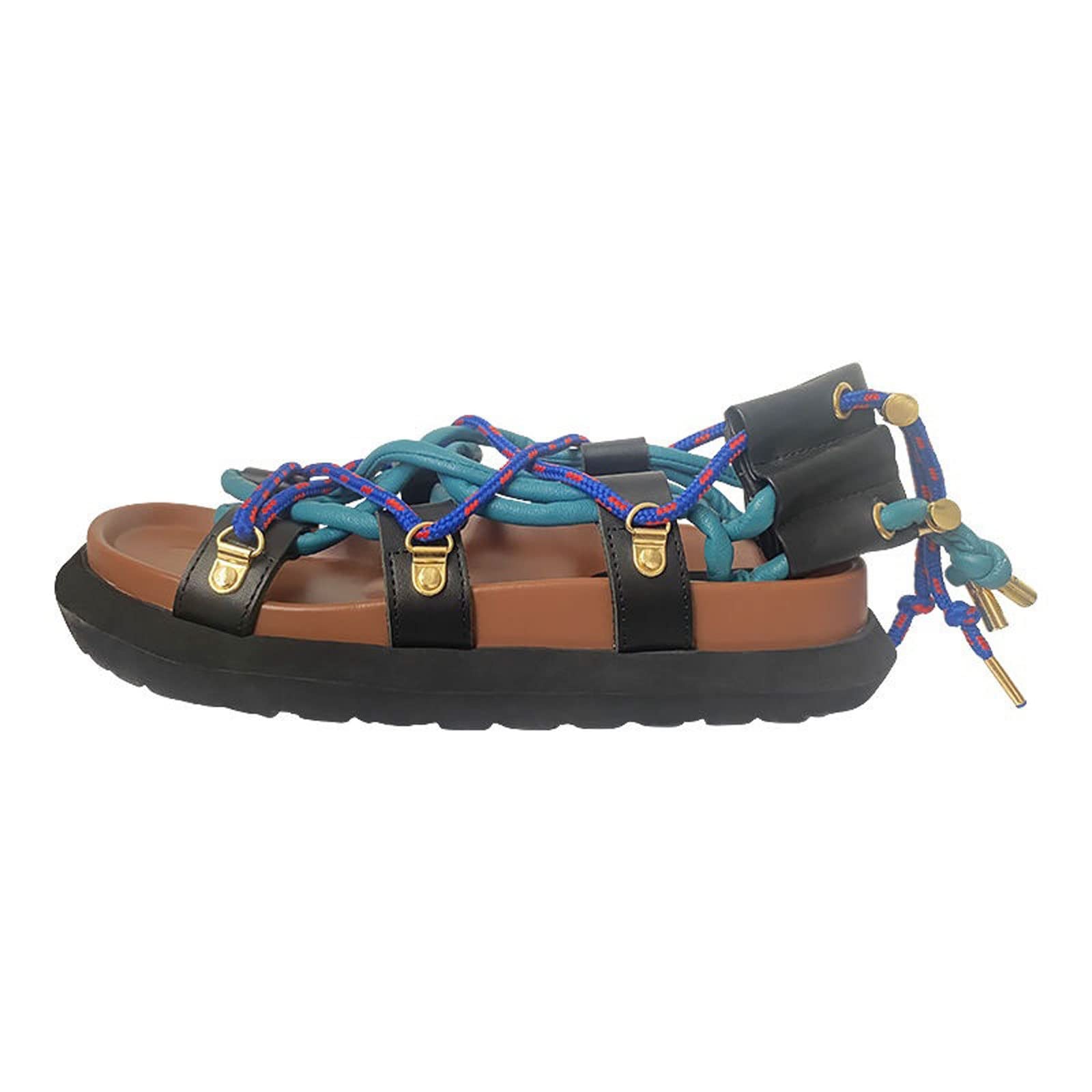 Women's Braided Rope Sandals - Open Toe Roman Gladiator Beach Shoes Non-Slip Flip Flops for Women (Blue, Size 39) | Perfect for Summer Vacation, Beach Walking and Casual Outfits