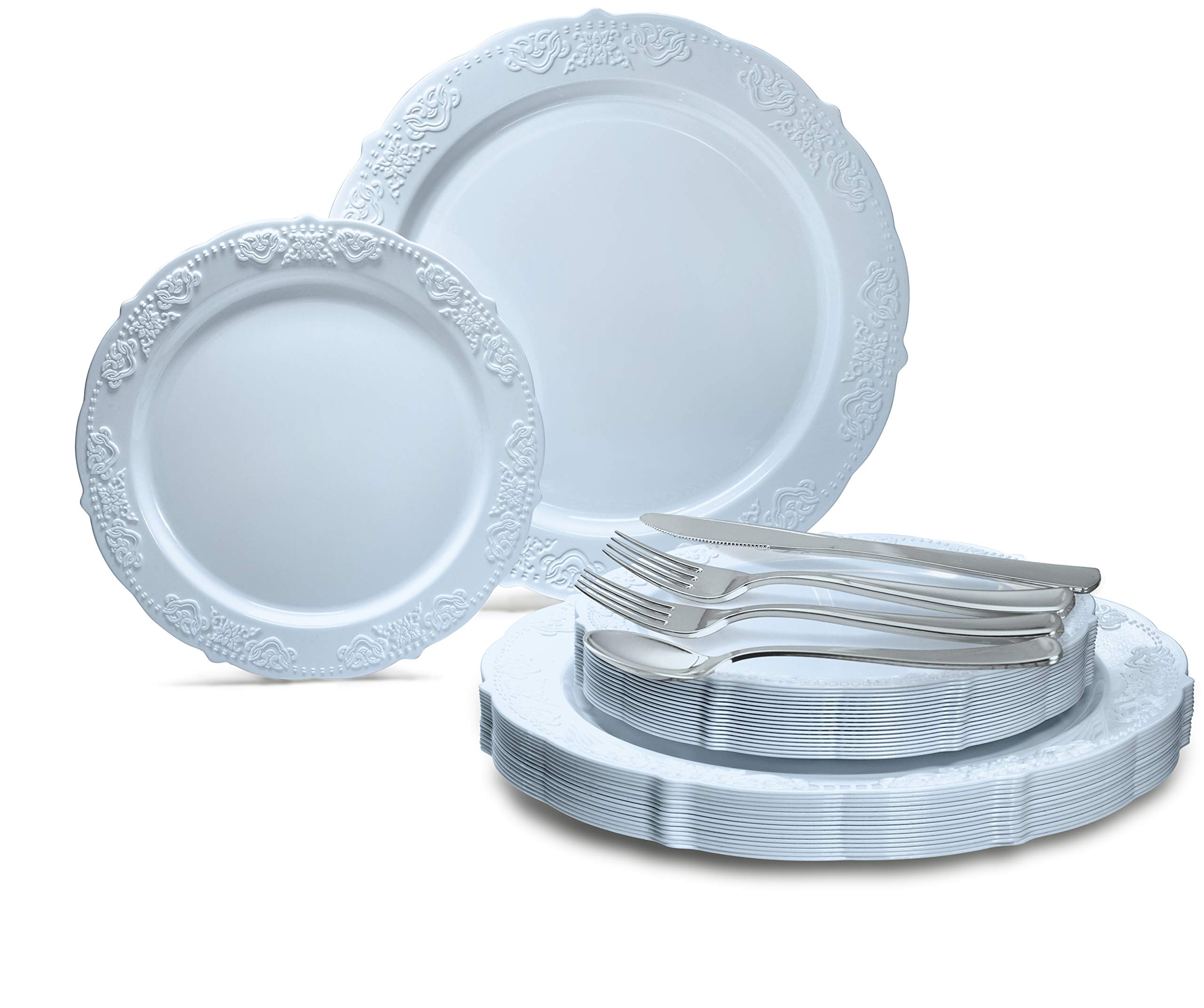 720-Piece Wedding Disposable Plastic Plate & Silverware Set (120 Guests) - 10.25