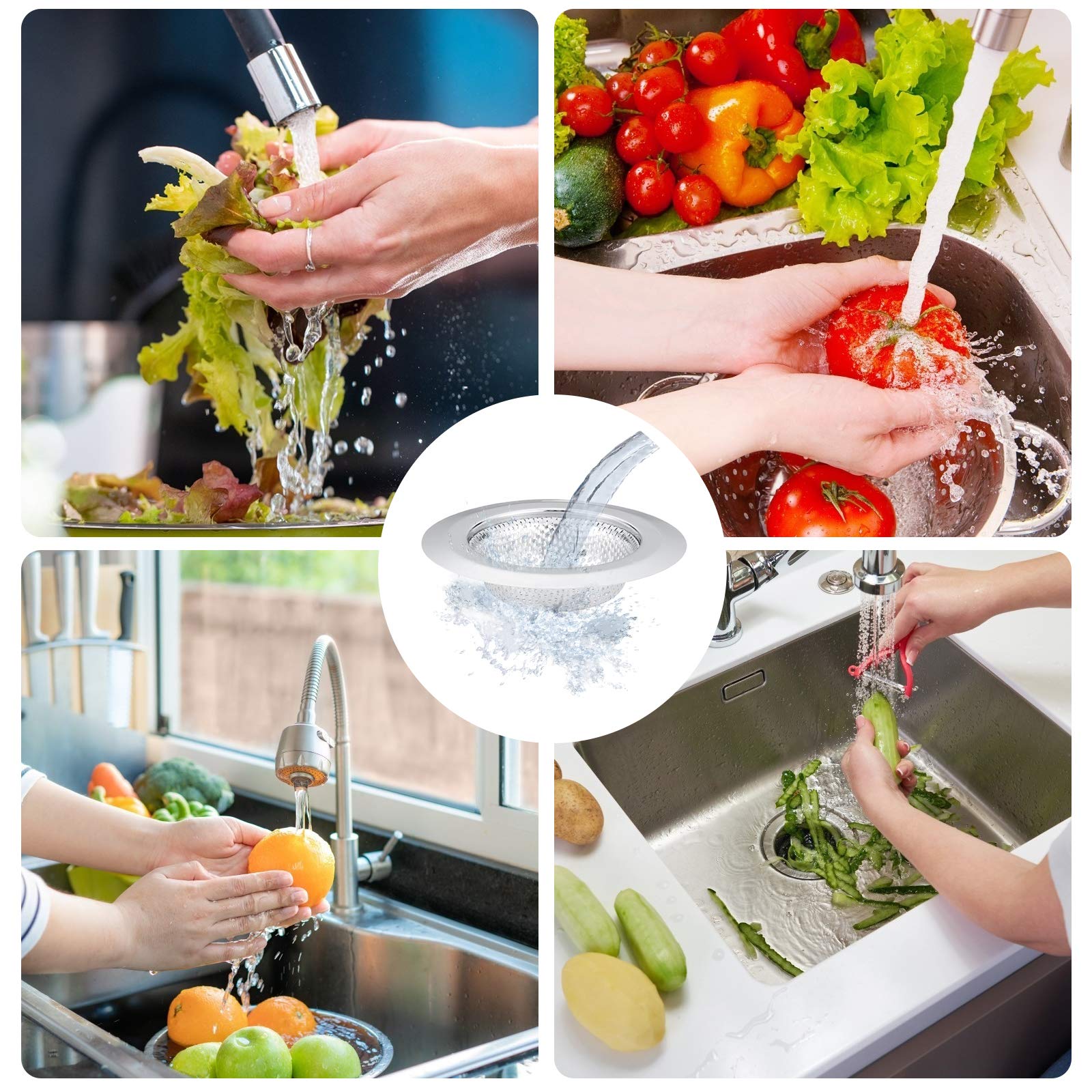 4PCS Stainless Steel Sink Strainer Set - Hair Stopper for Bathtub & Kitchen Drain, Anti-Clog Sink Strainers (2
