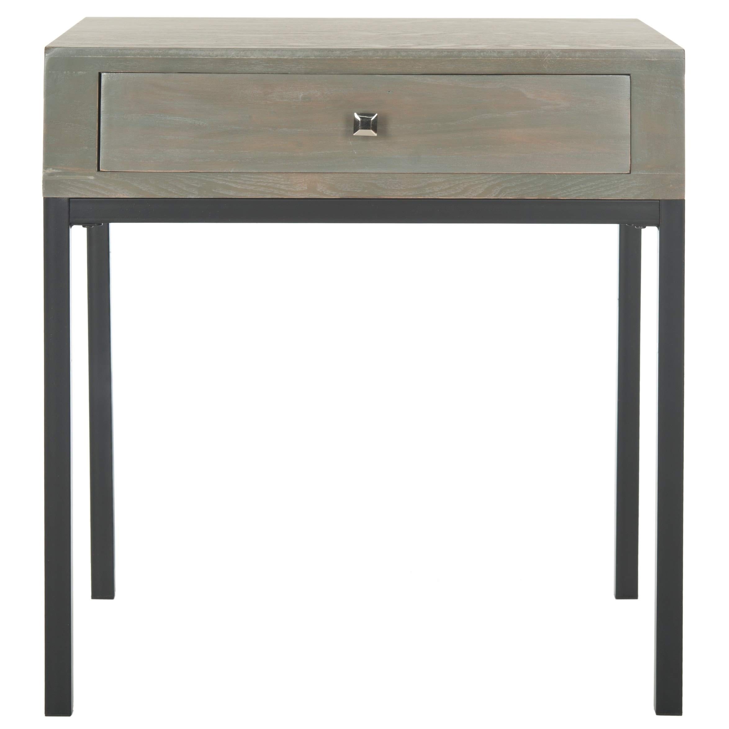 Modern Ash Grey End Table with Wood Finish & Storage Drawers - Transitional Rectangle Side Table for Living Room, Bedroom, or Office
