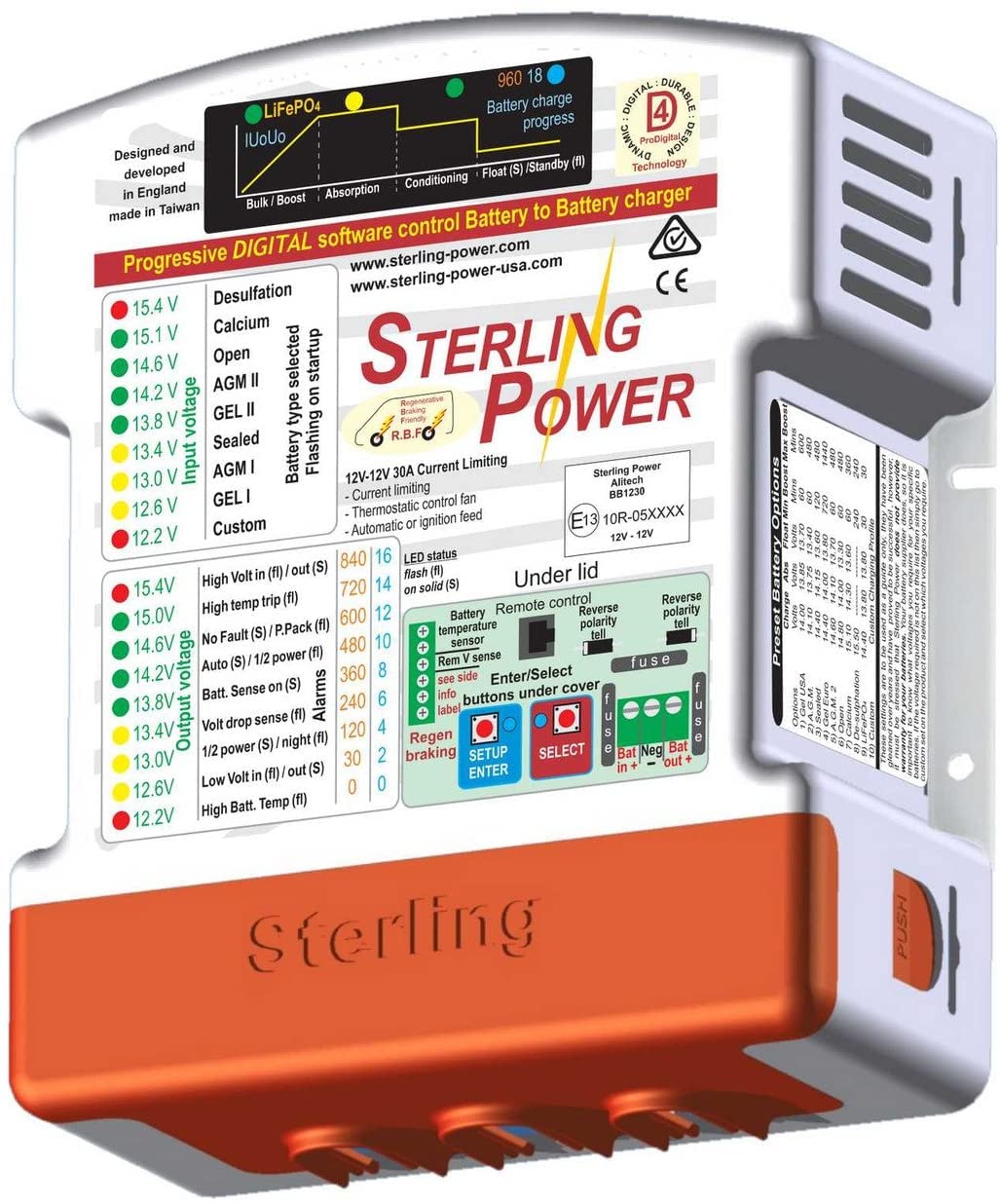 Sterling Power BB1230 12V 30A Battery to Battery Charger - Ultra Pro for RVs, Boats, and Off-Grid Power Systems - Fast Charging for Deep Cycle & Marine Batteries