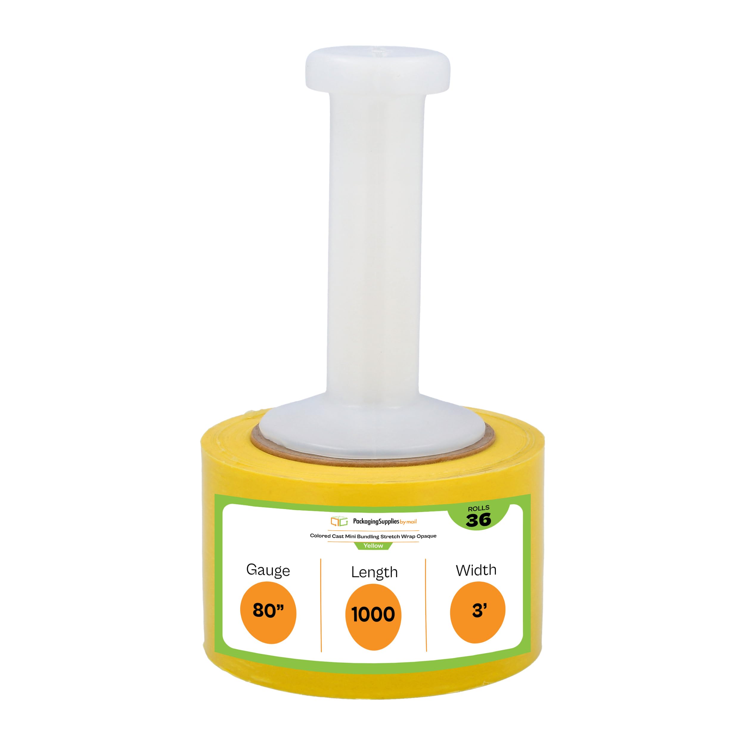 PSBM Yellow Mini Stretch Wrap with Plastic Handle - 36 Pack, 3