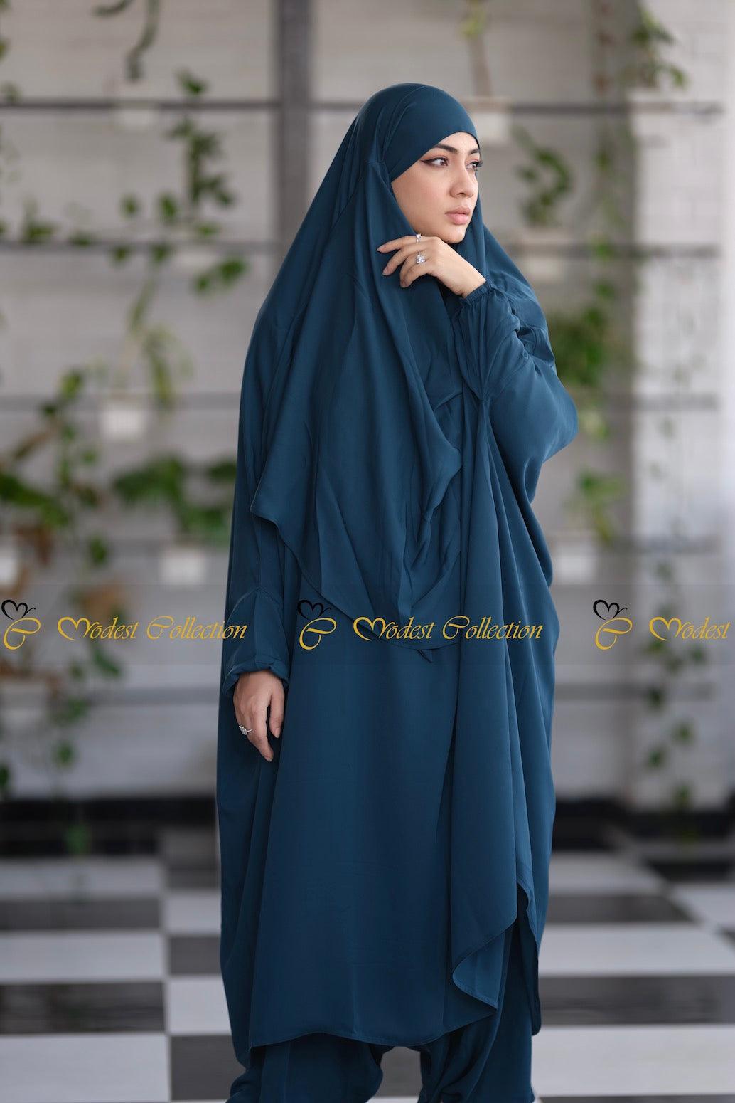 Amaya Niqab with Attached Jilbab - Teal Color Islamic Face Veil for Women | Perfect for Prayer, Modest Fashion, and Everyday Wear