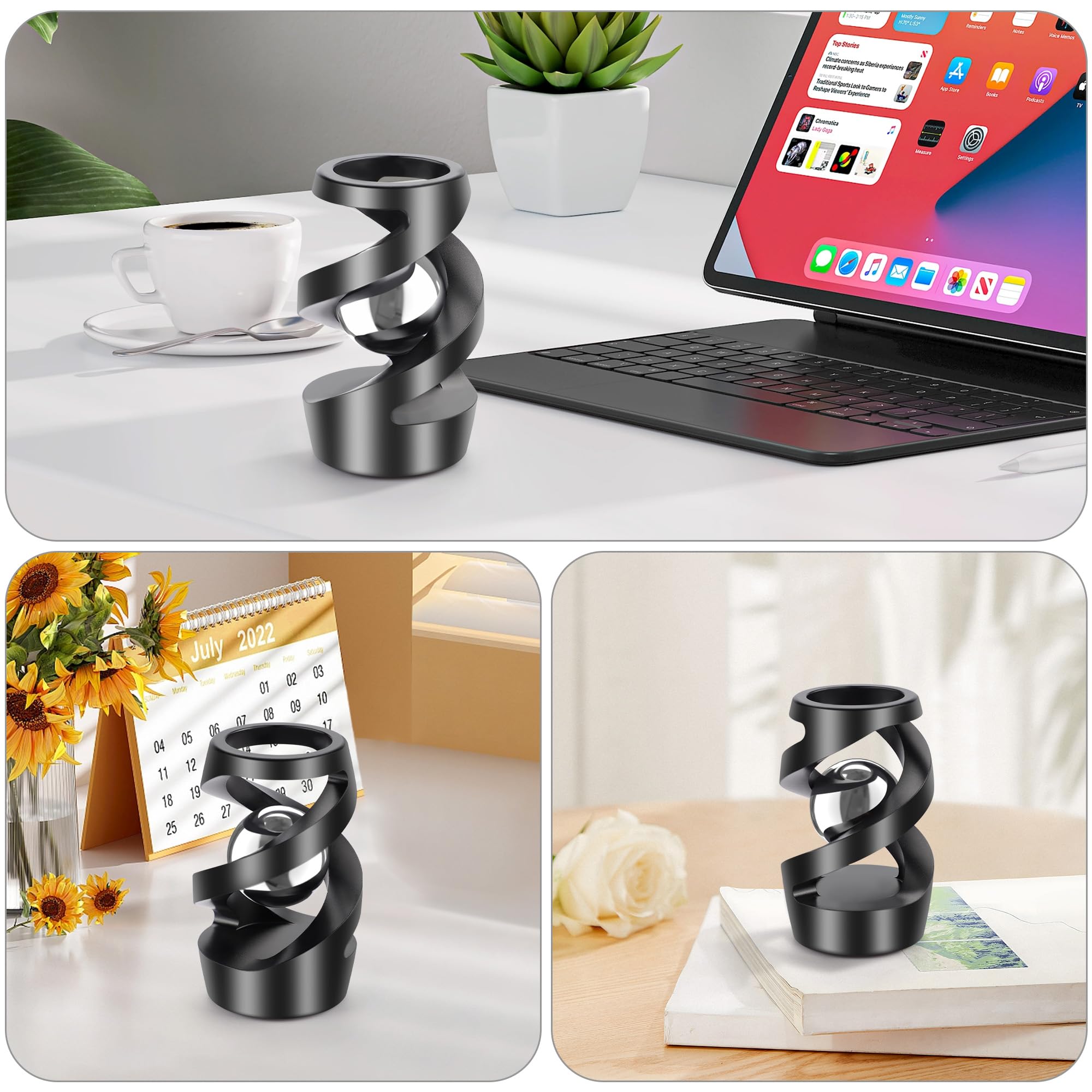 Upgraded Kinetic Desk Toys for Adults & Kids - Stress Relief Fidget Spinner for Office, ADHD, Anxiety - Black & Silver - Perfect for Focus, Relaxation & Sensory Play at Work or Home
