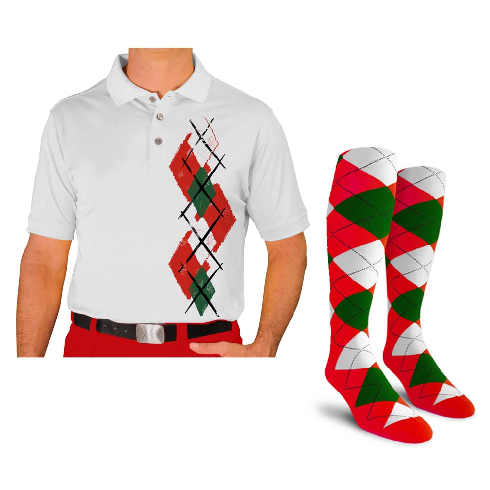 Men's Dry Fit Short Sleeve Graphic Golf Polo Shirt with Socks - Argyle Paradise (5A-5Z) | Moisture-Wicking Performance Tee for Golf, Tennis & Casual Wear