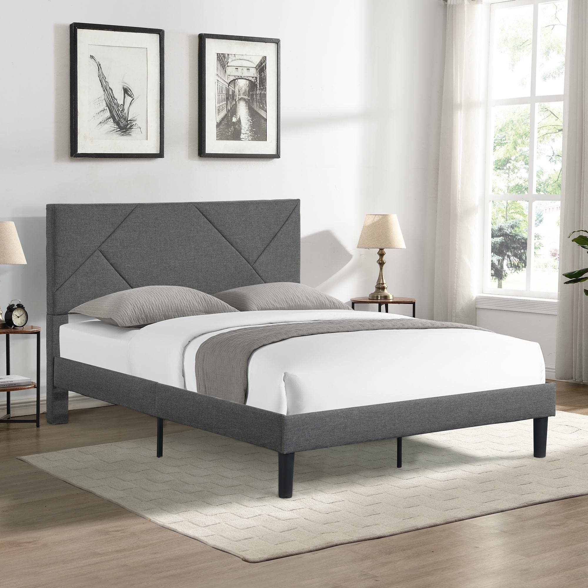 Full Size Upholstered Storage Platform Bed with Headboard - Wood Slat Support, Velvet Fabric, No Box Spring Needed - Sturdy Extra Support Legs, Easy Assembly in Gray - Perfect for Small Bedrooms & Modern Apartments