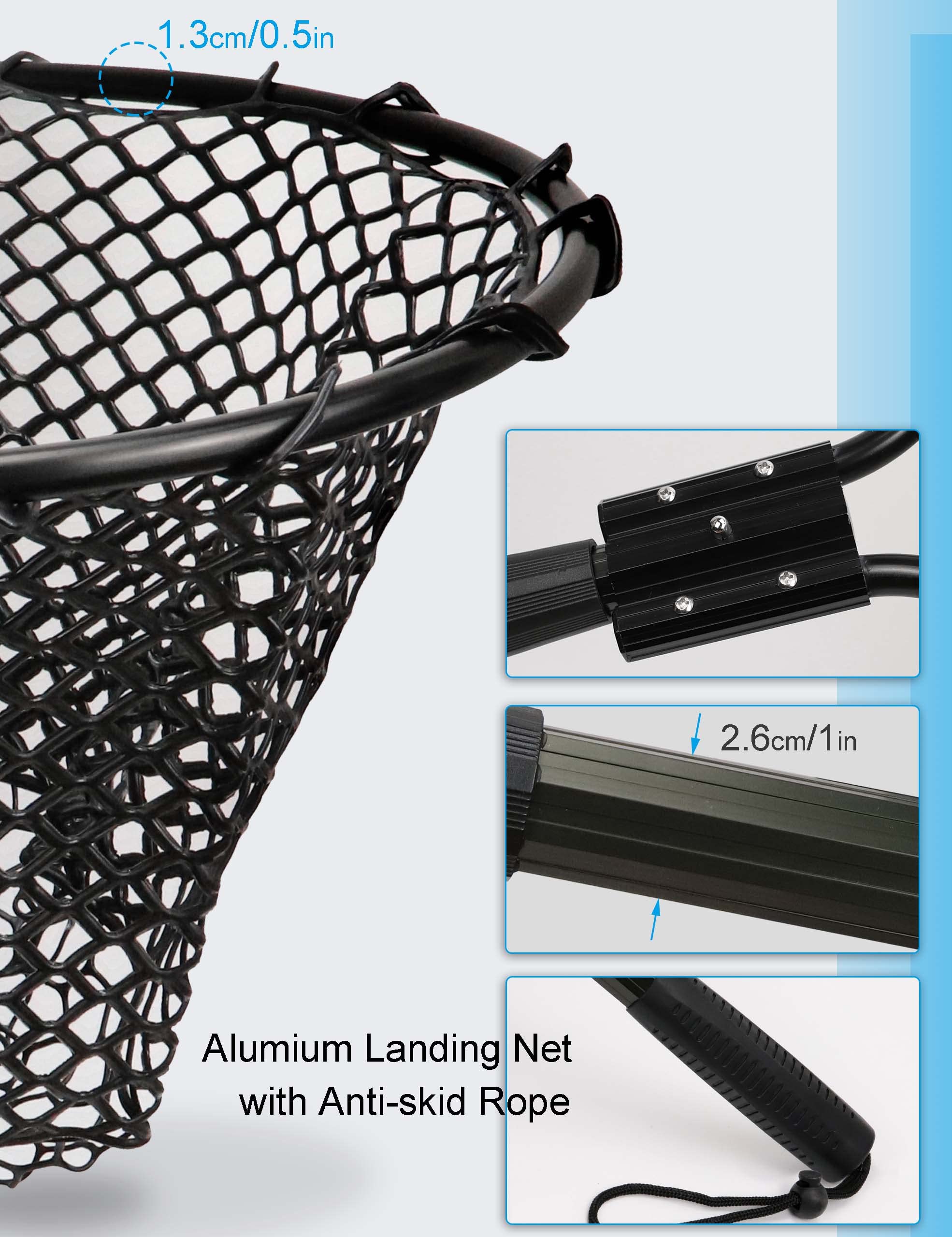 **Heavy Duty Rubber Landing Net for Saltwater Fishing - Large Folding Retractable Kayak Fishing Net with Long Handle - Perfect for Kayak, Boat & Shore Fishing**