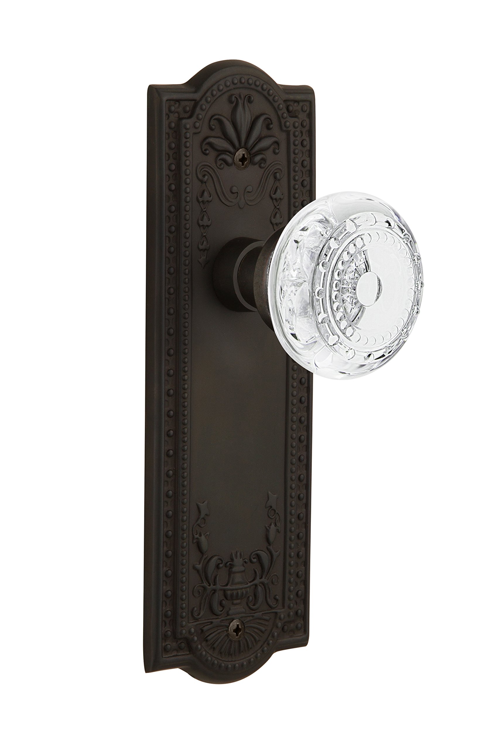 Nostalgic Warehouse 752127 Oil-Rubbed Bronze Passage Plate with Crystal Meadows Knob - 2.375
