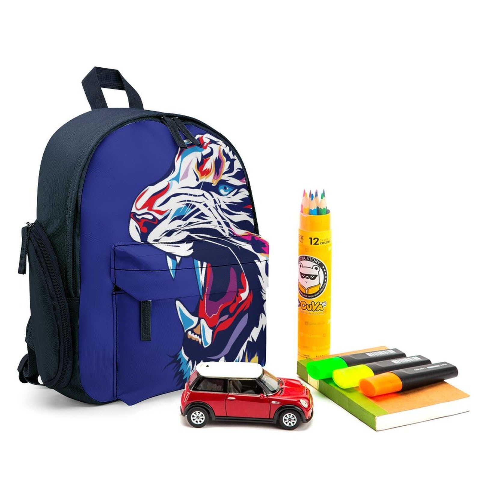 Colorful Tiger Face Cute Backpack - Adjustable Small Daypack for School, Travel, Camping & Outdoor Activities - Perfect Gift for Kids & Teens