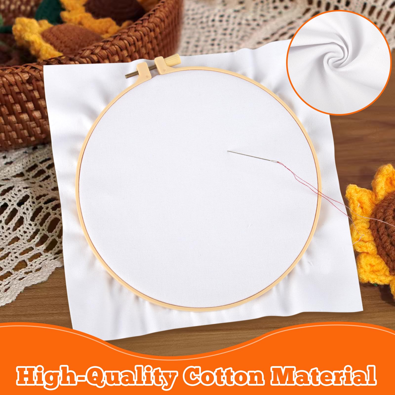 10 PCS Pre-Cut White Natural Cotton Embroidery Fabric Squares (7x7 Inch) - Premium Quality Embroidery Cloth for DIY Crafts, Quilting & Garment Making - Perfect for Hand Embroidery, Cross Stitch & Sewing Projects
