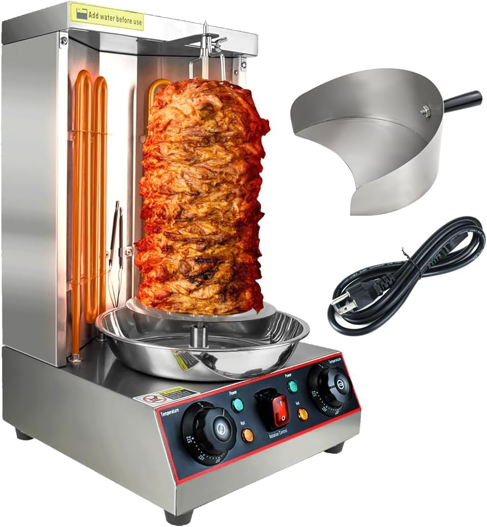 3000W Electric Shawarma Grill Machine - Vertical Rotisserie Chicken Broiler for Home & Restaurant Use | Perfect for Middle Eastern Cuisine, Gyros & Kebabs | Commercial & Kitchen Appliance (Silver)