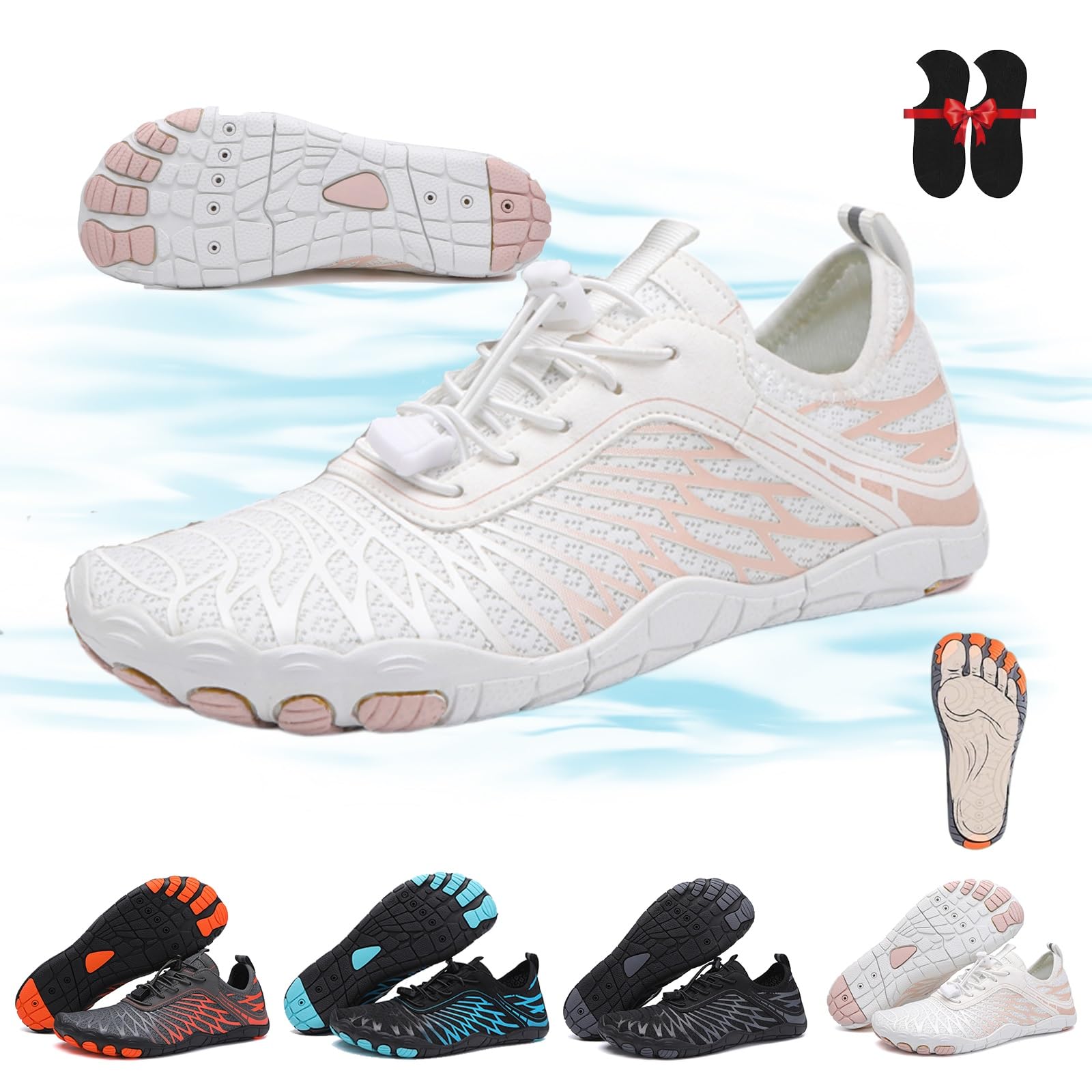 Barefoot Shoes for Women & Men - Wide Toe Box Non-Slip Breathable Waterproof Lightweight Walking Shoes - Unisex for Outdoor, Gym, Driving, Beach & Water Activities (White, Women's 8-8.5/Men's 6-6.5)