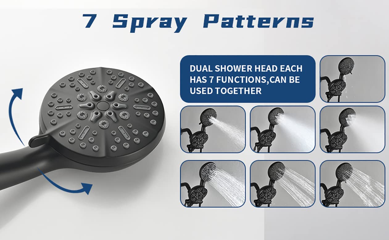3 Handle Matte Black Shower Faucet Set with Tub Spout - Complete Bathtub Shower System Kit - Wall Mounted Shower Fixtures for Bathroom Remodel & Luxury Spa Experience