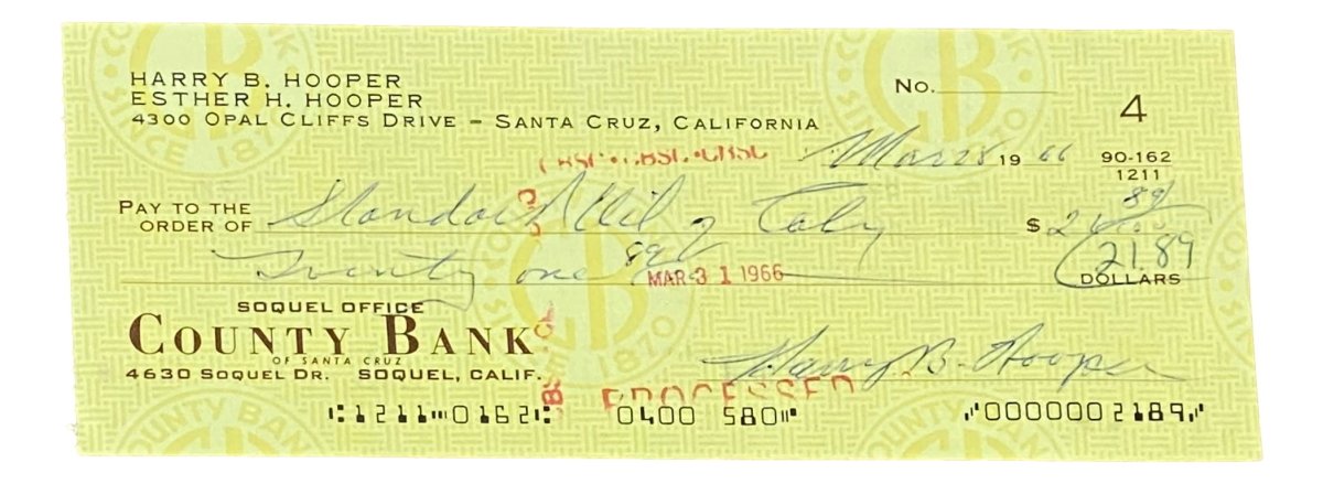 Harry Hooper Boston Red Sox Autographed Bank Check - Signed March 28, 1966 - 2 BAS Certified - Rare Baseball Memorabilia for Collectors & Sports Fans - Perfect for Display in Man Cave or Sports Room